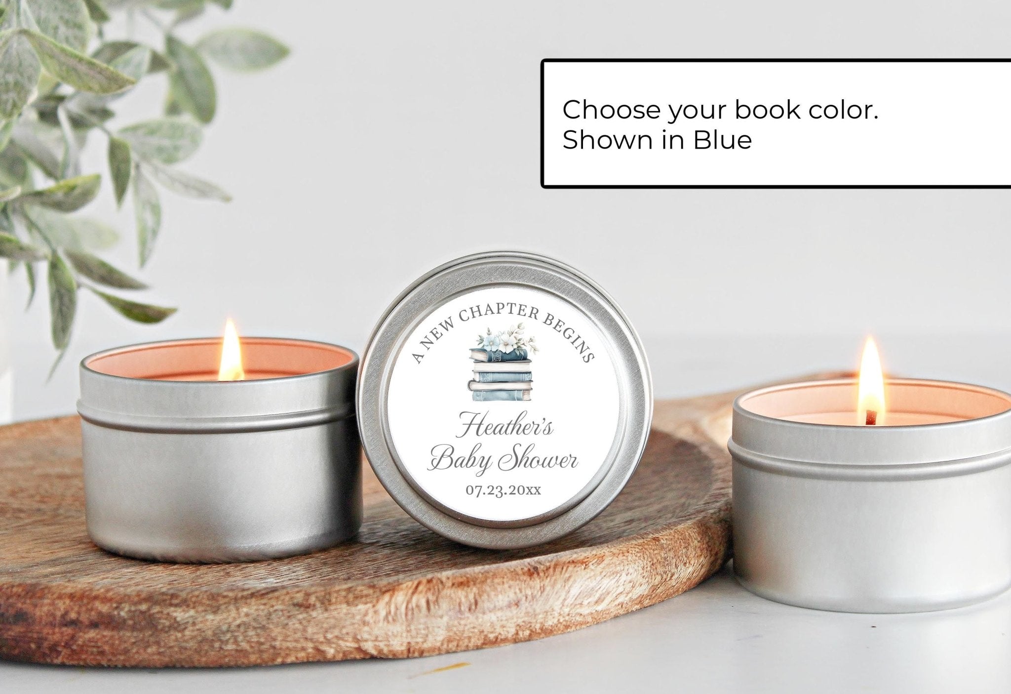 A new Chapter Baby Shower Favors | Personalized Candle Tins | Storybook Theme | Bulk Set of 10 - The Dancing Wick
