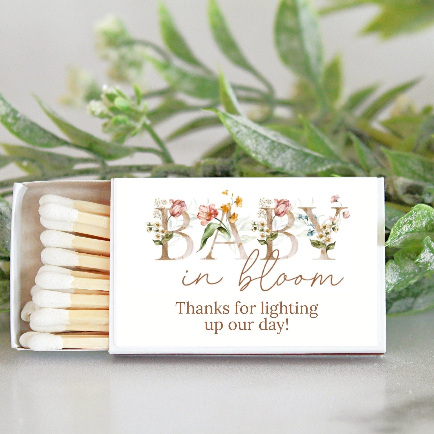 Add Custom Matches for Baby Shower Favors - The Dancing Wick
