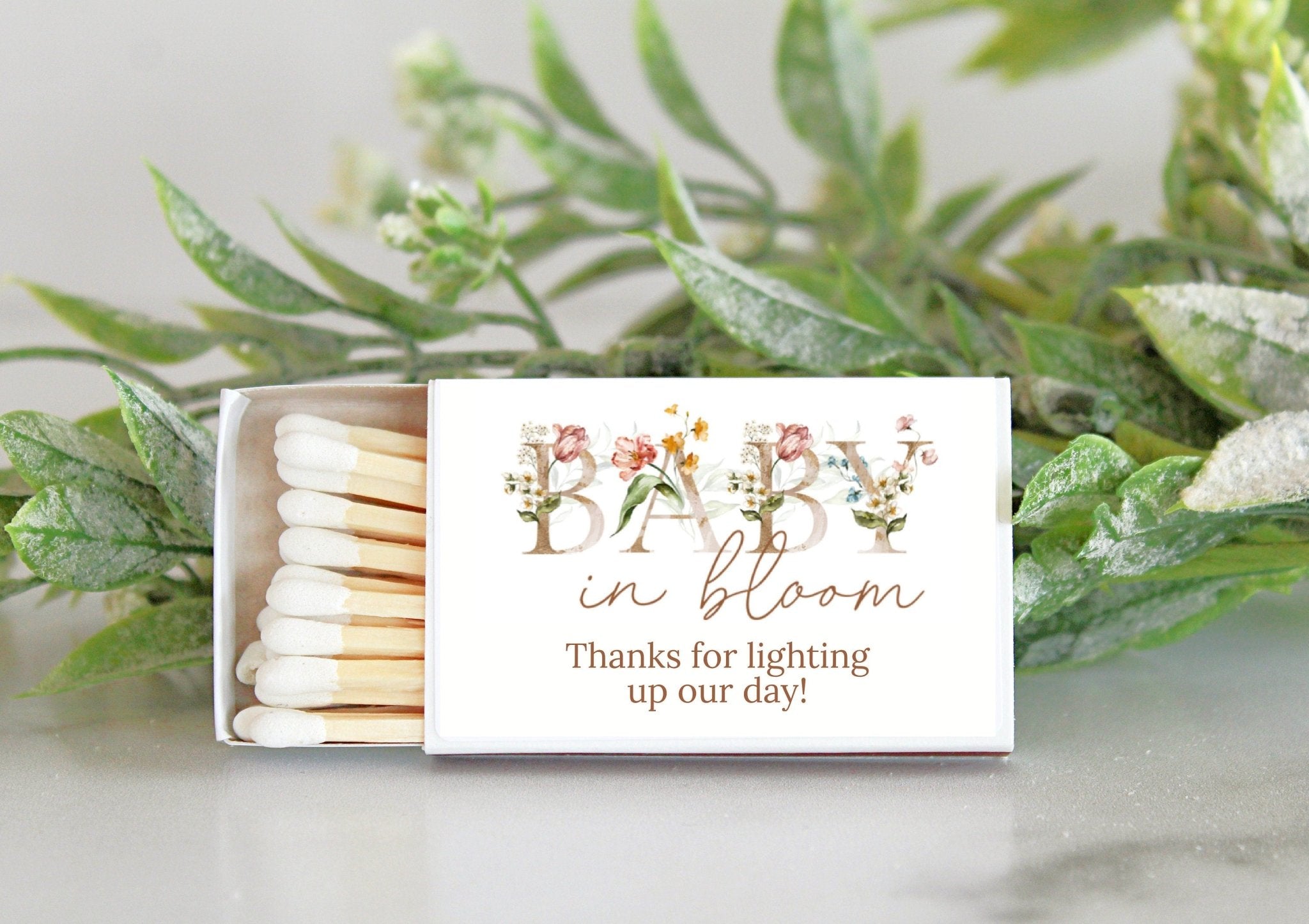 Add Custom Matches for Baby Shower Favors - The Dancing Wick