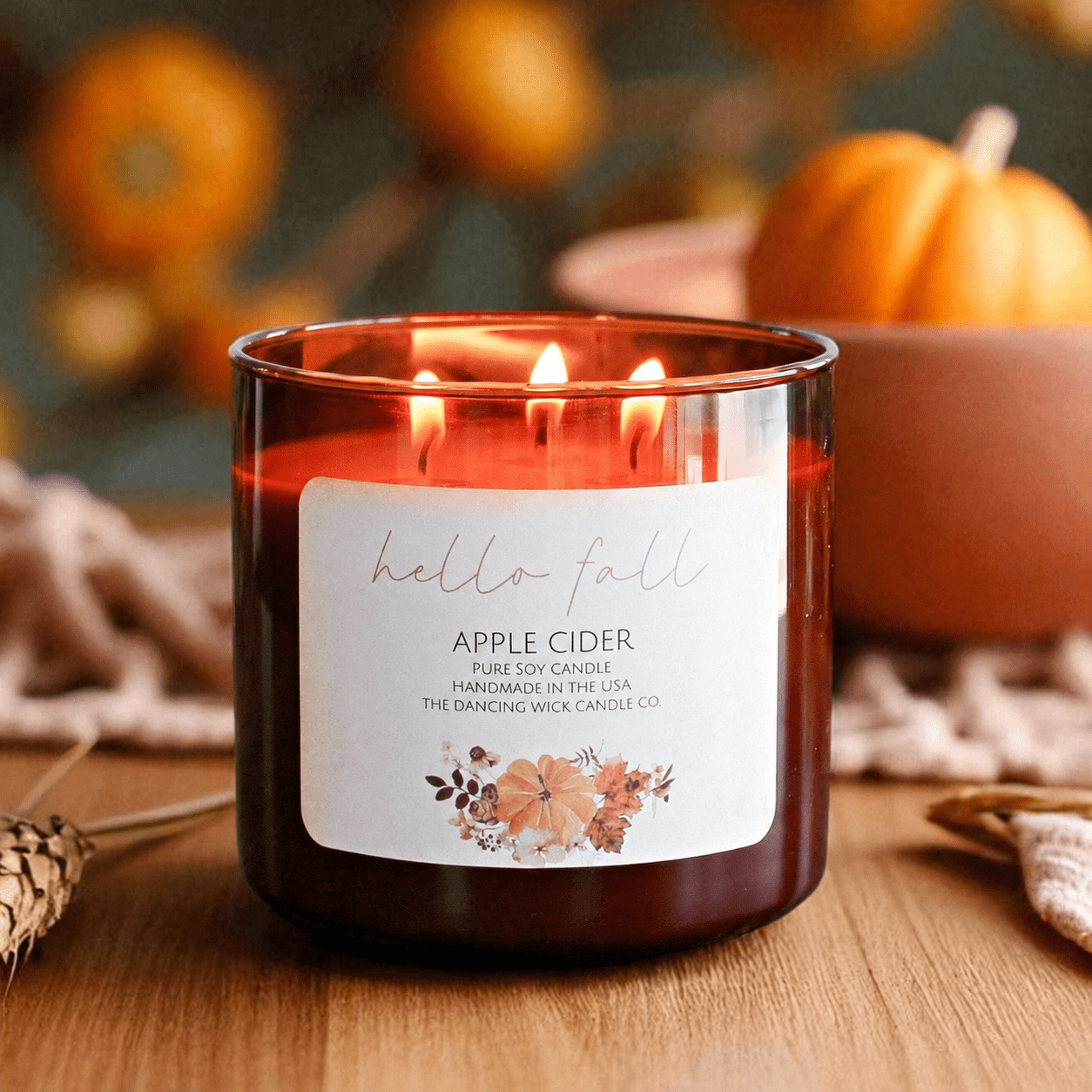 Apple Cider - 3 Wick Fall Pumpkin Candle - The Dancing Wick