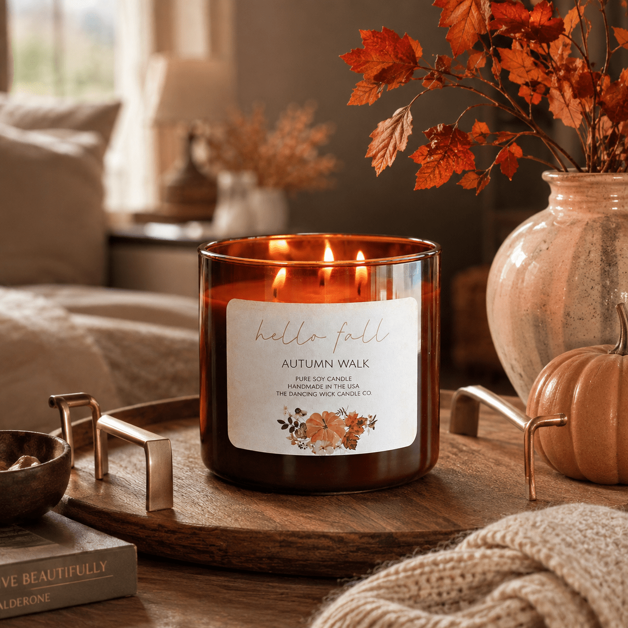 Autumn Walk - 3 Wick Fall Pumpkin Candle - The Dancing Wick