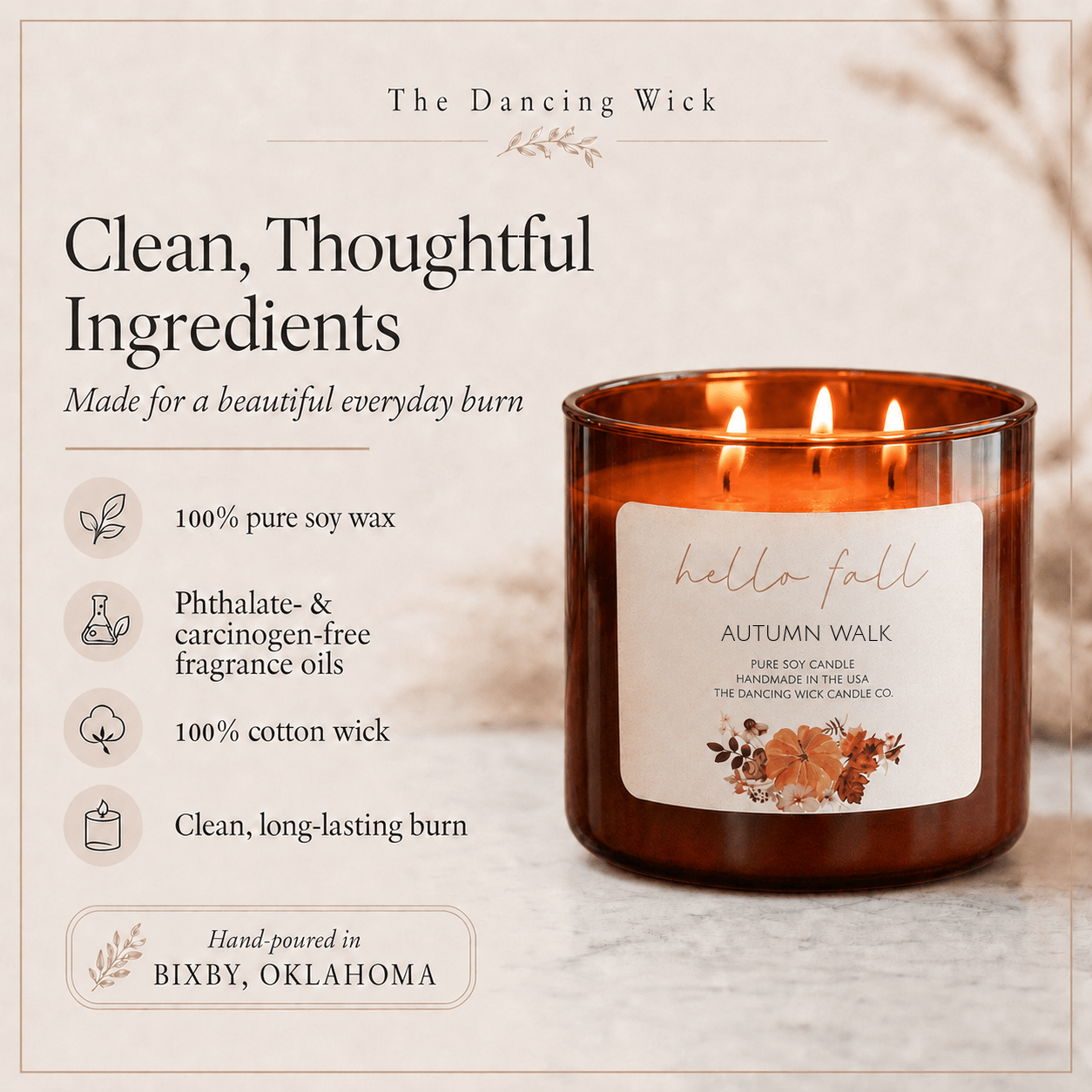 Autumn Walk - 3 Wick Fall Pumpkin Candle - The Dancing Wick