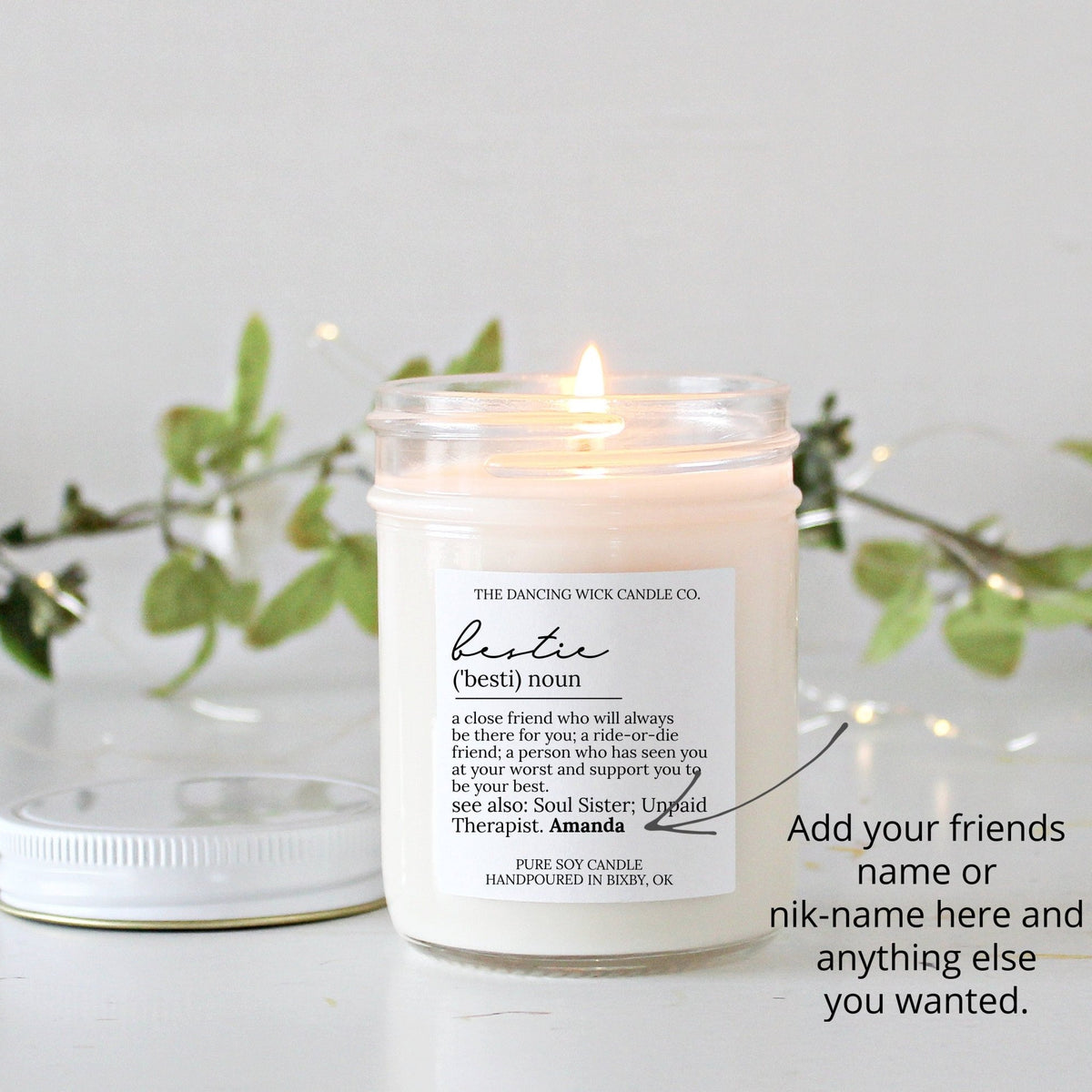 Bestie Noun Personalized Soy Candle - The Dancing Wick