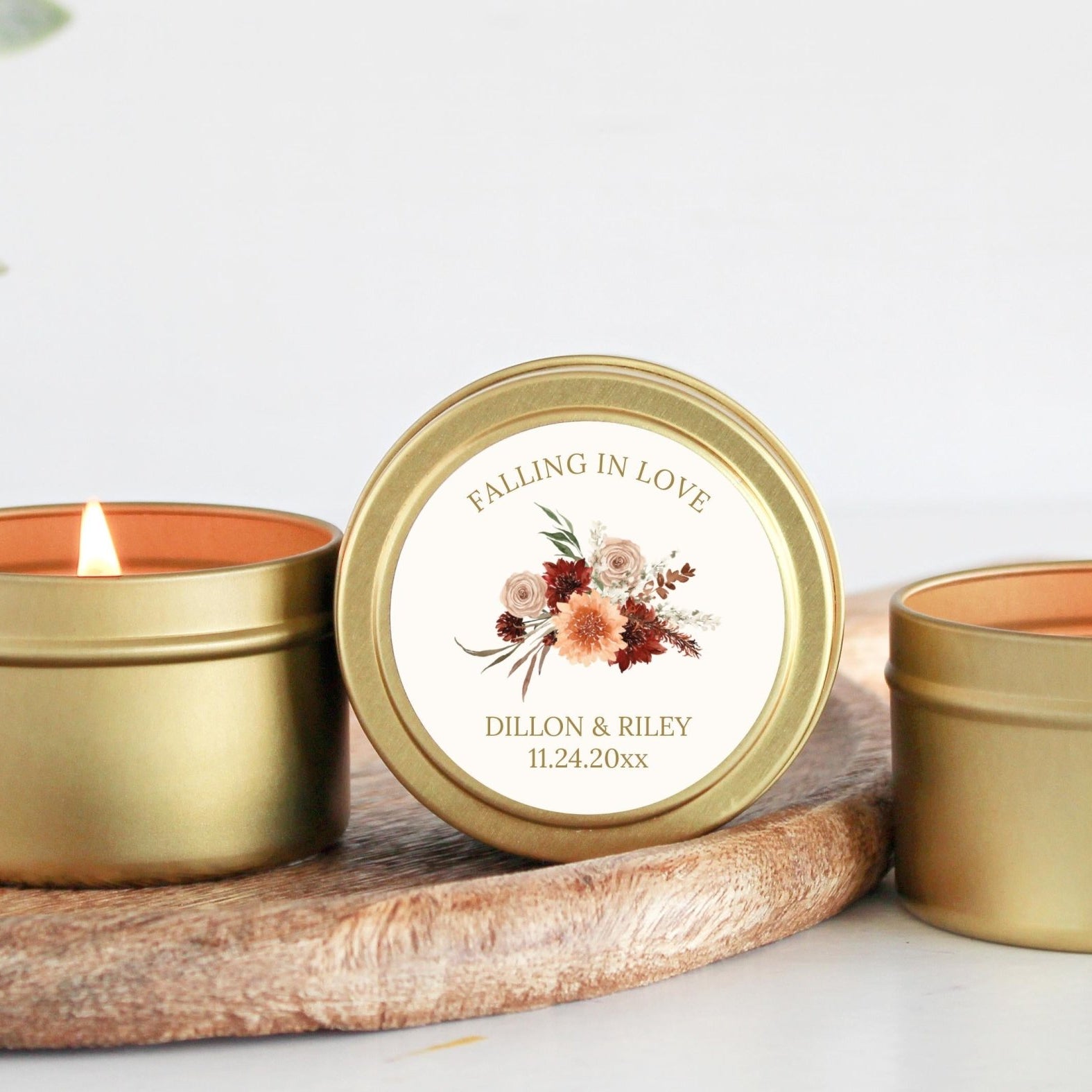 Boho Terracotta Falling in Love Favors Set of 10 Tins - The Dancing Wick