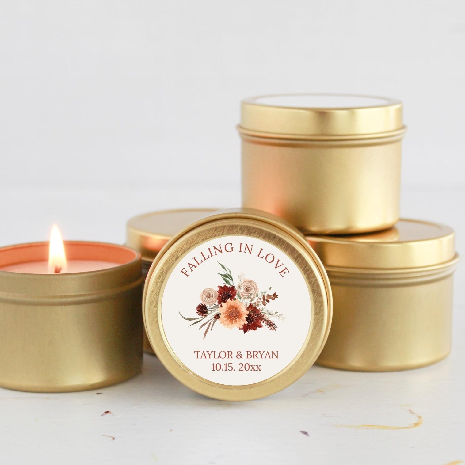 Boho Terracotta Falling in Love Favors Set of 10 Tins - The Dancing Wick