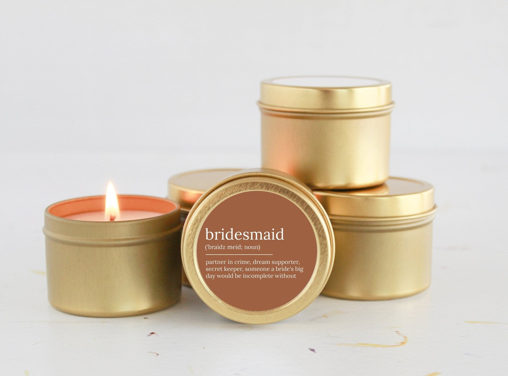 Bridesmaid Noun Tins - The Dancing Wick