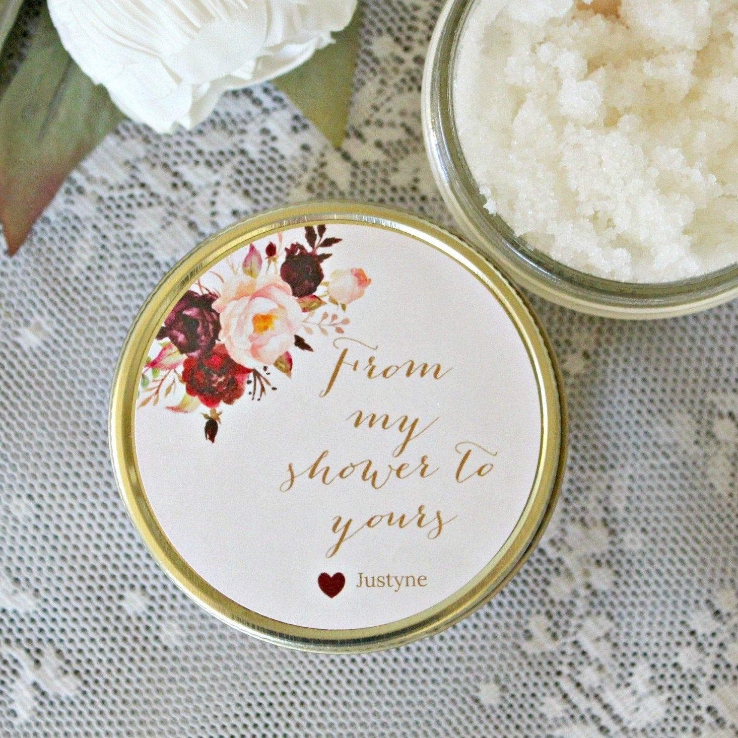Burgundy & Blush Baby Shower Sugar Scrub - The Dancing Wick