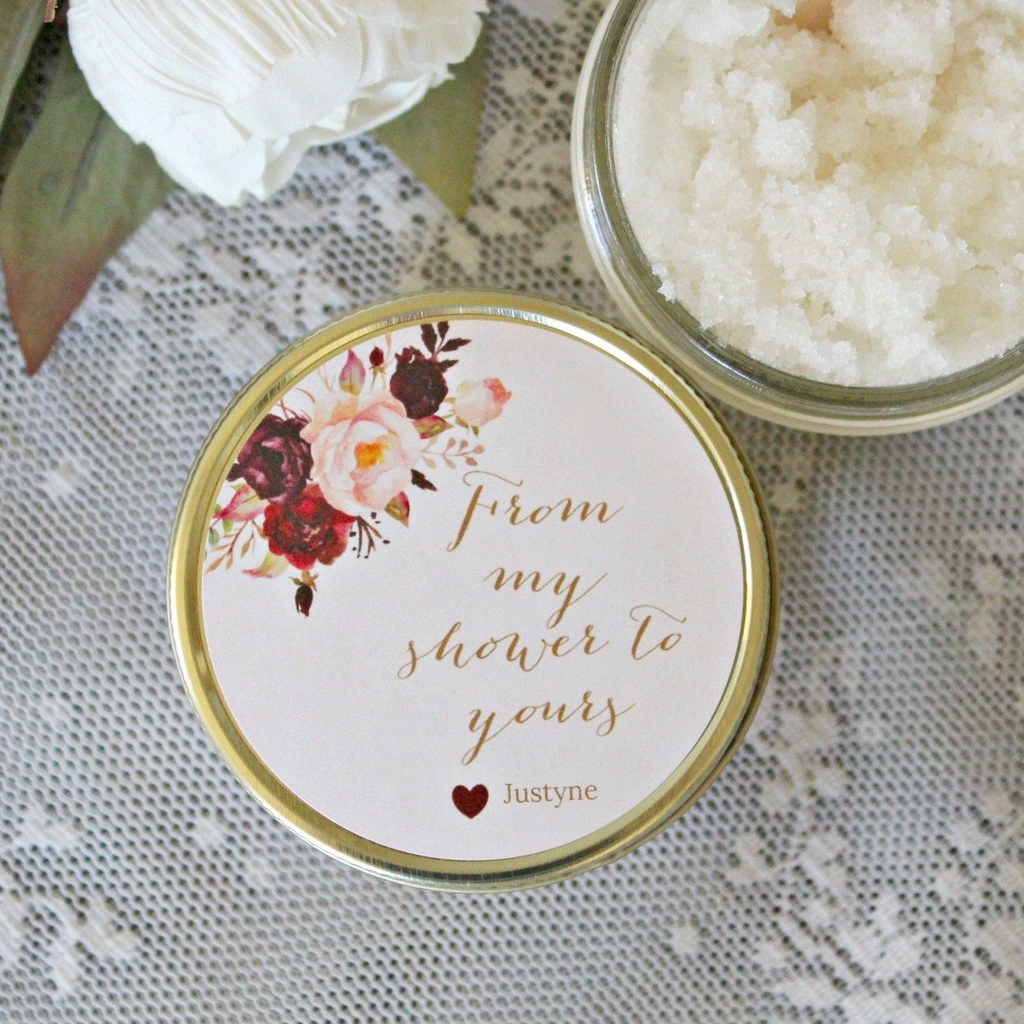 Burgundy & Blush Baby Shower Sugar Scrub - The Dancing Wick
