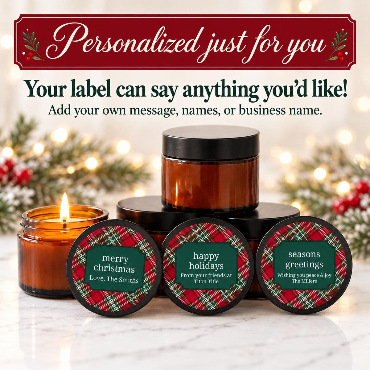 Christmas Plaid Ambers – Set of 10 - The Dancing Wick