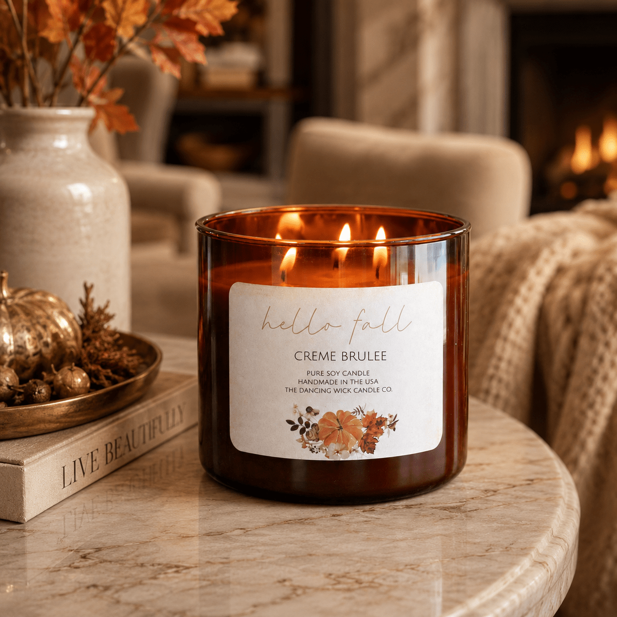 Creme Brulee - 3 Wick Fall Pumpkin Candle - The Dancing Wick