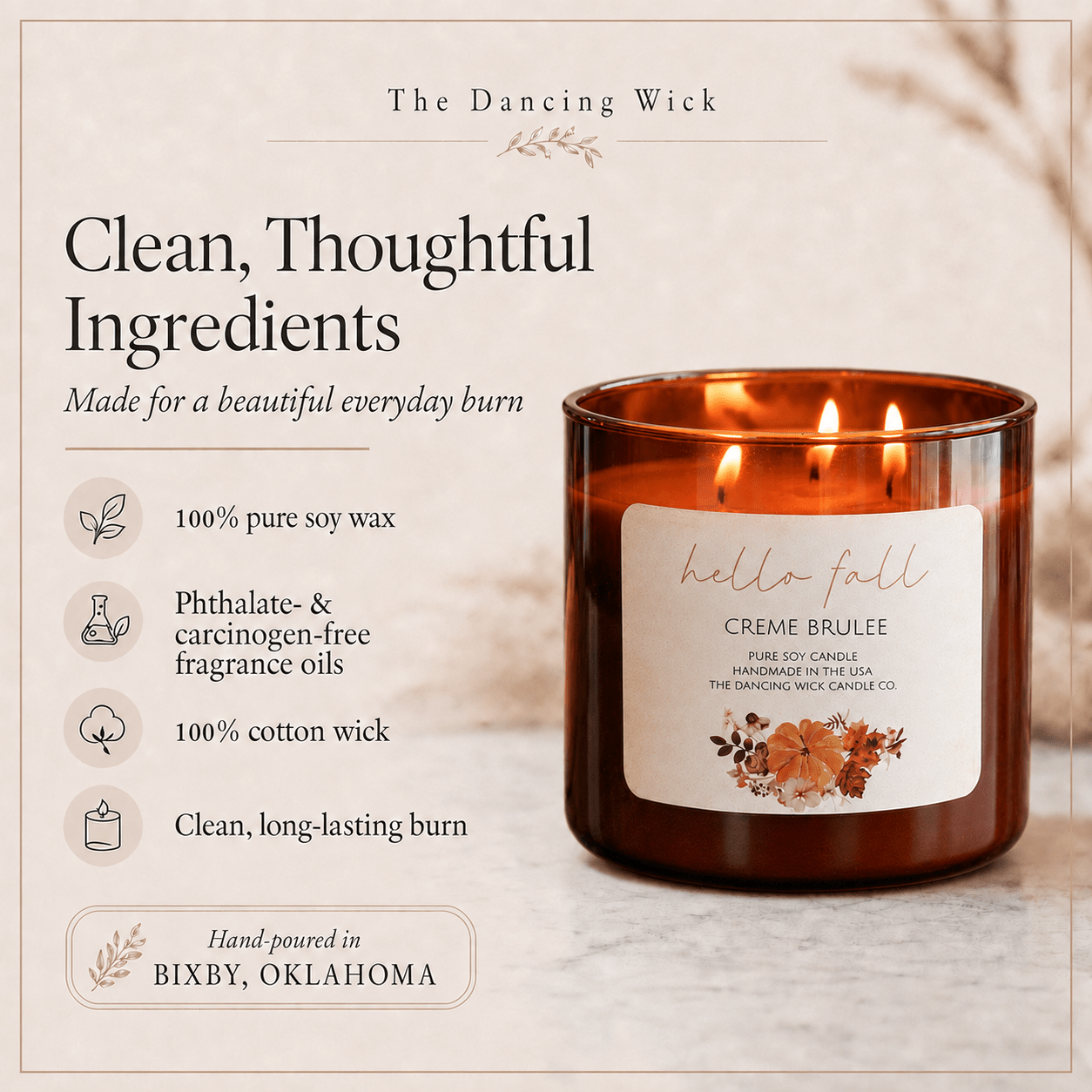Creme Brulee - 3 Wick Fall Pumpkin Candle - The Dancing Wick