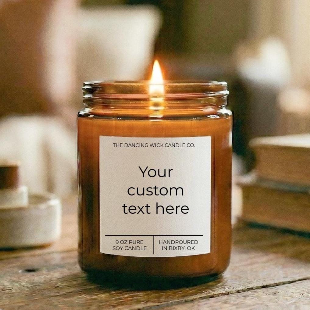Custom Text Candle Amber Candle - The Dancing Wick