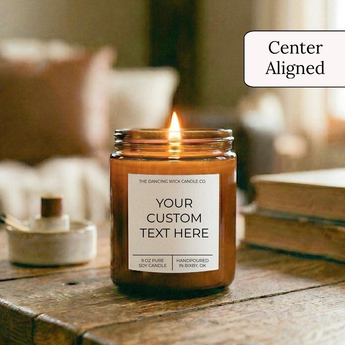 Custom Text Candle Amber Candle - The Dancing Wick