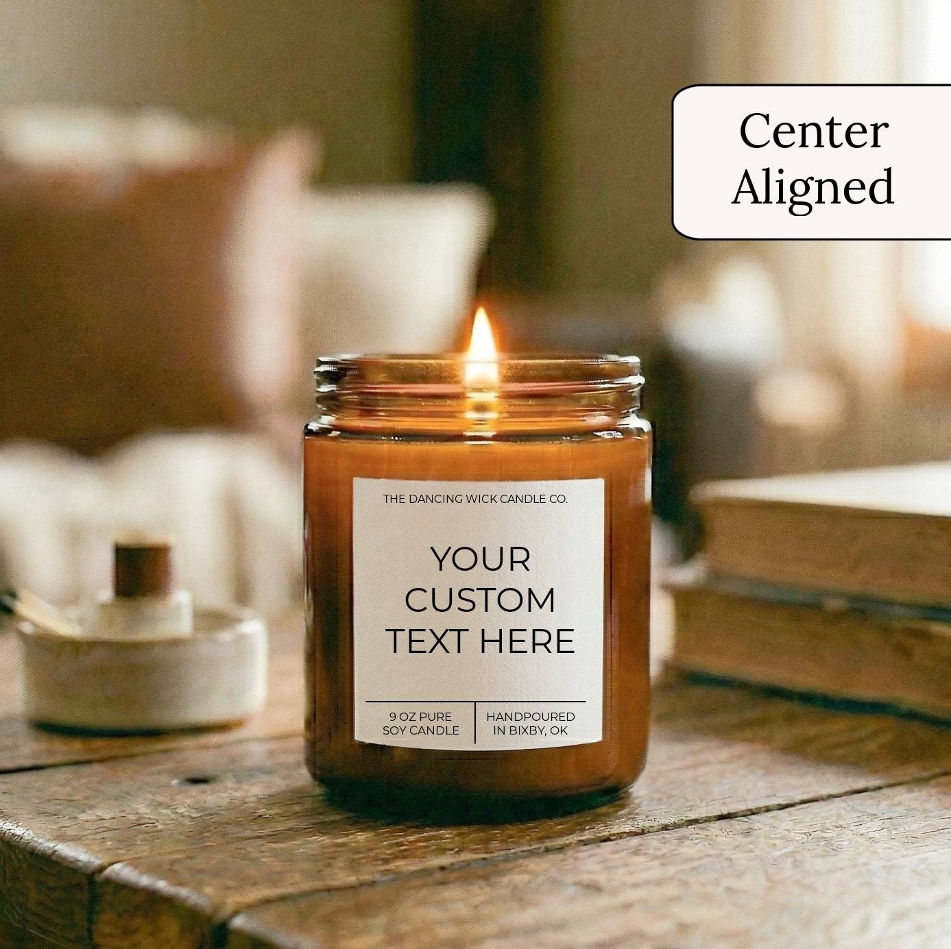 Custom Text Candle Amber Candle - The Dancing Wick