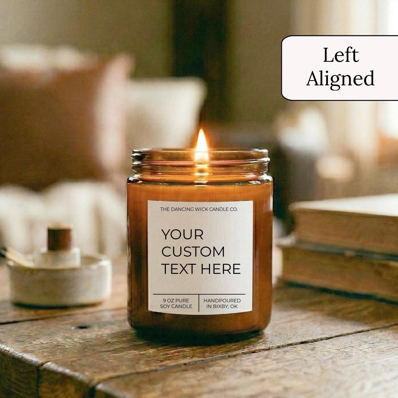 Custom Text Candle Amber Candle - The Dancing Wick