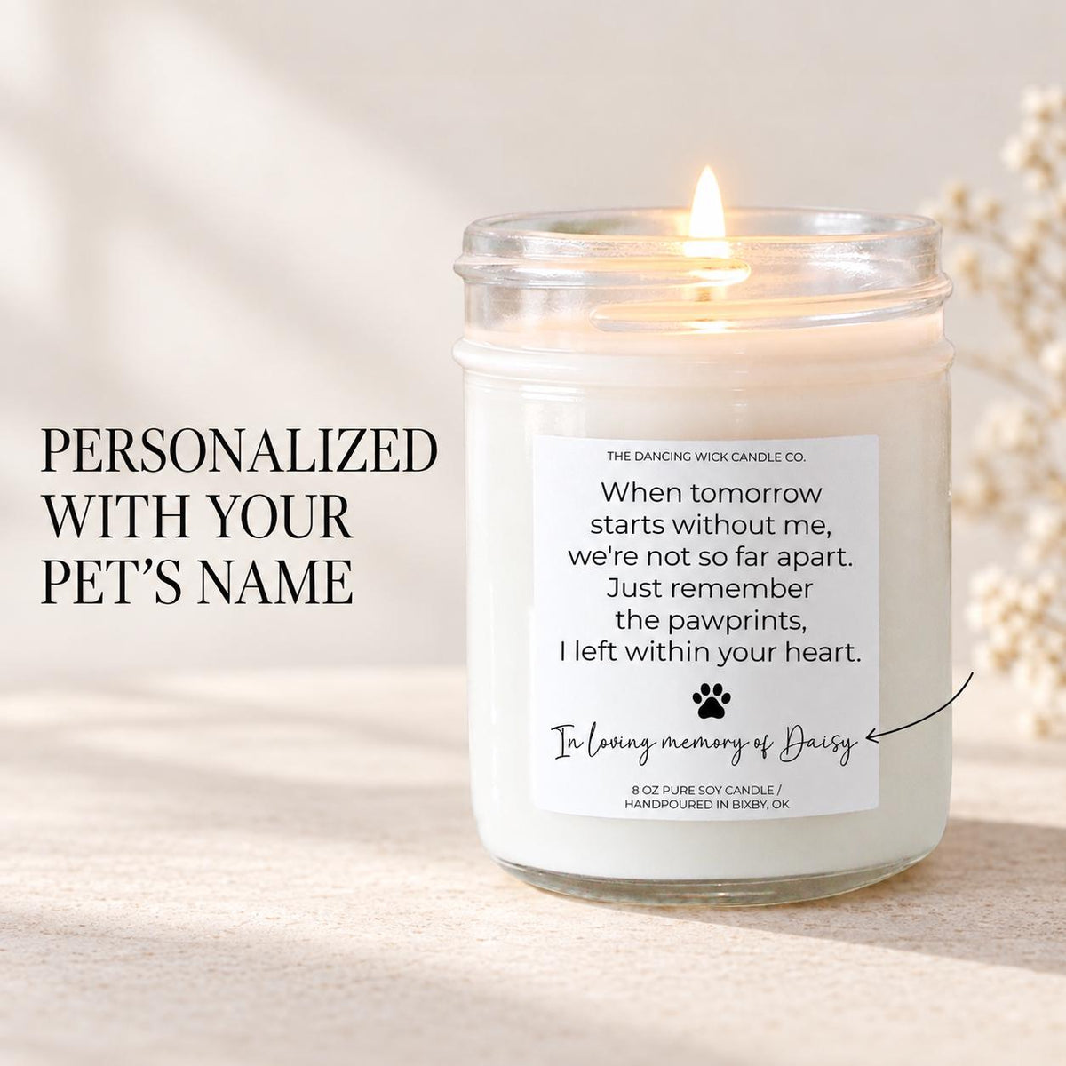 Dog Memorial Candle with Poem - The Dancing Wick