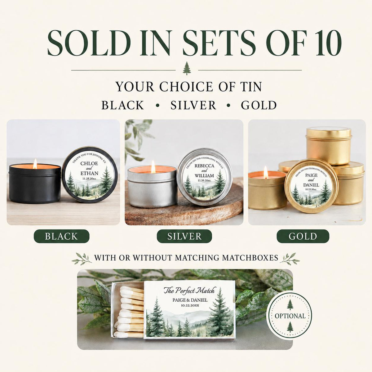 Forest Wedding Tins – Set of 10 - The Dancing Wick