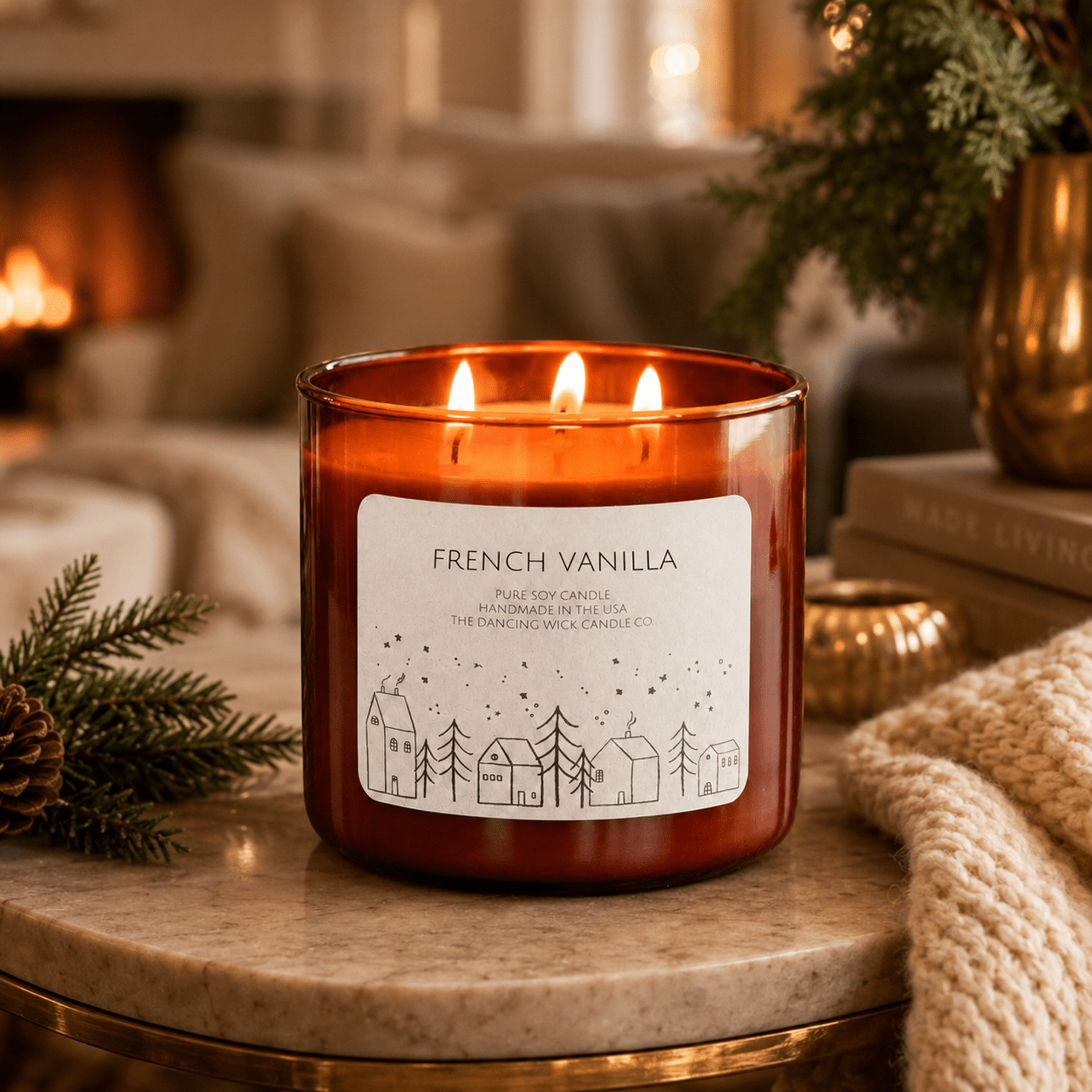 French Vanilla - 3 Wick Christmas Tumbler Candle - The Dancing Wick