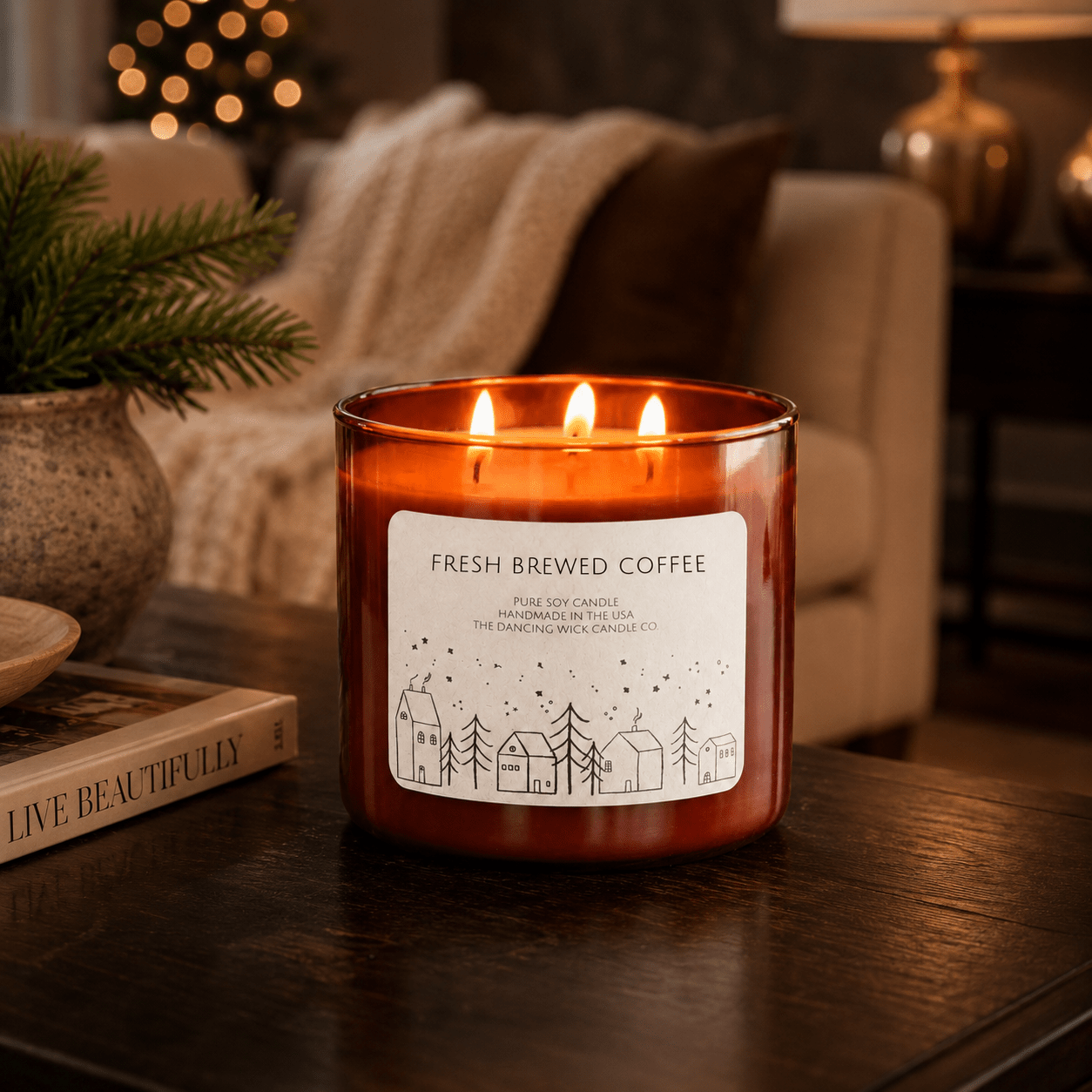 Fresh Brewed Coffee - 3 Wick Christmas Tumbler Candle - The Dancing Wick