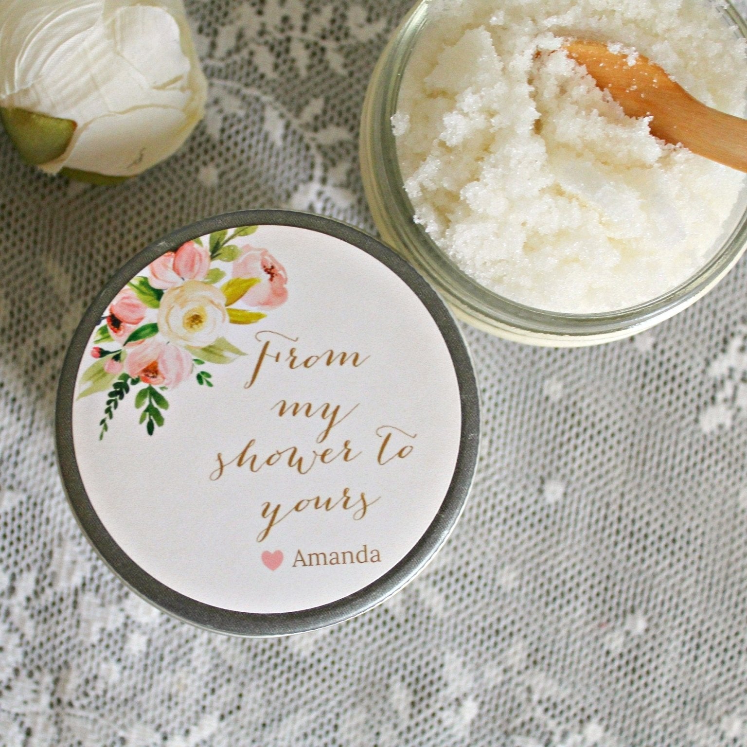 From My Shower To Yours Blush Baby Shower Sugar Scrubs - The Dancing Wick