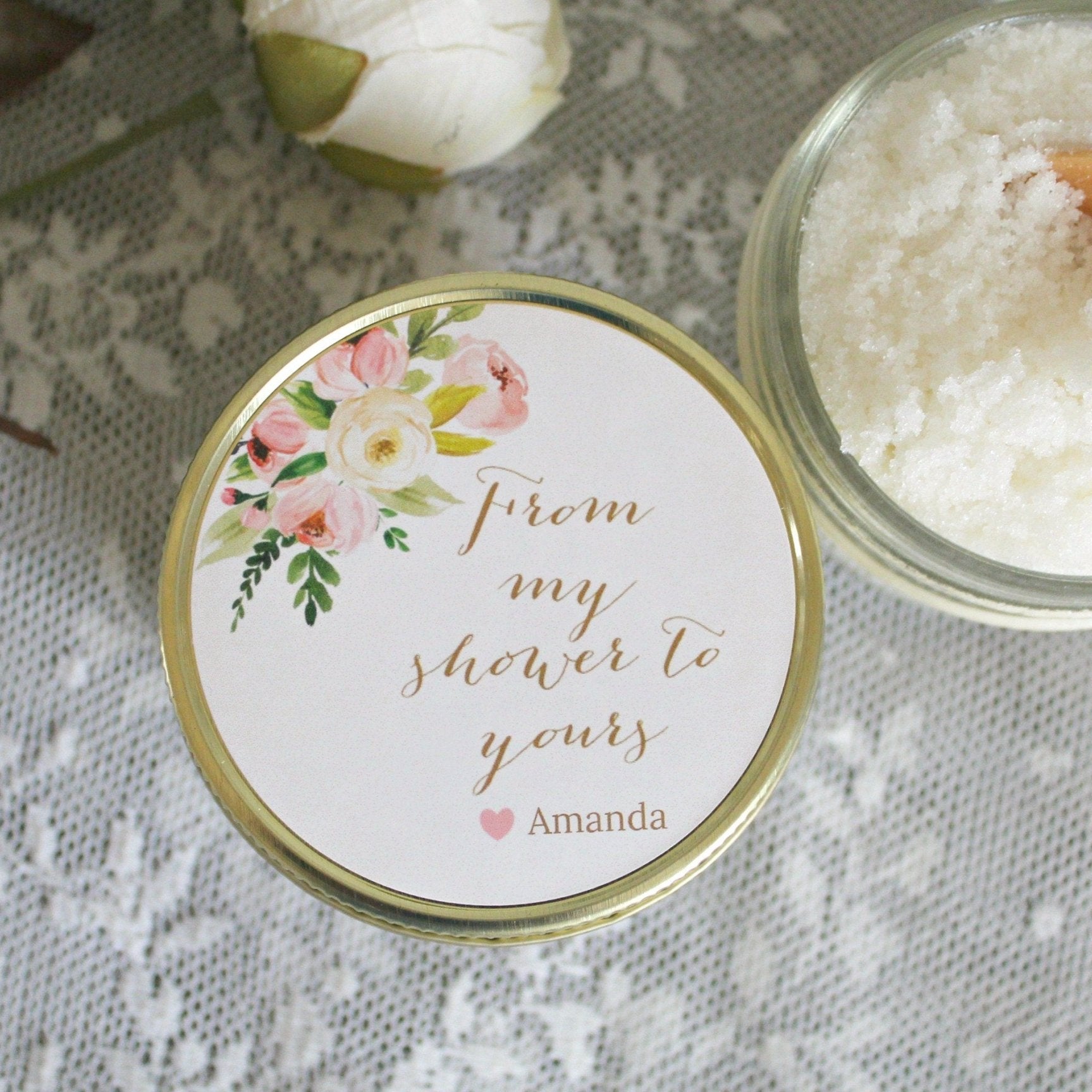 From My Shower To Yours Blush Baby Shower Sugar Scrubs - The Dancing Wick