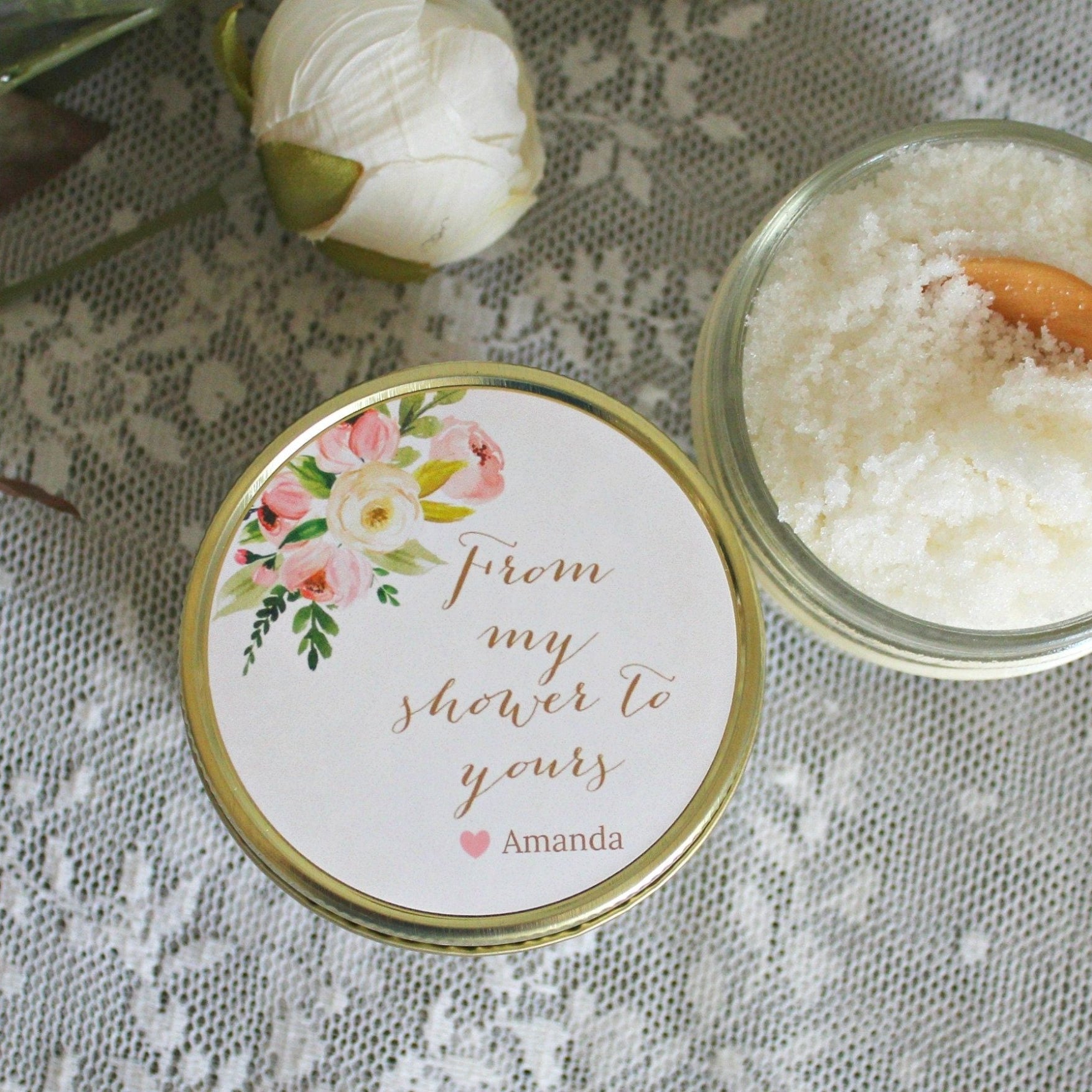 From My Shower To Yours Blush Baby Shower Sugar Scrubs - The Dancing Wick
