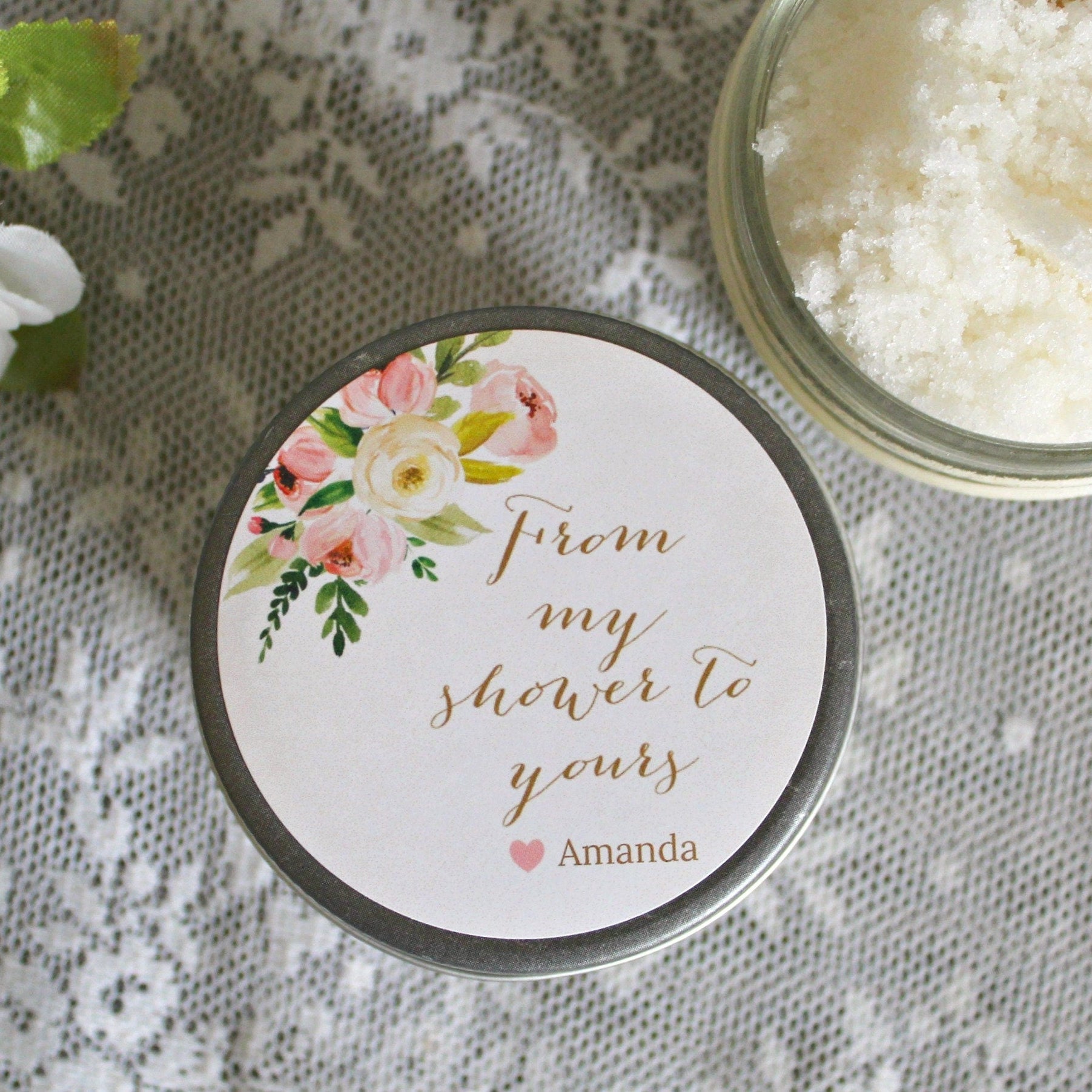 From My Shower To Yours Blush Baby Shower Sugar Scrubs - The Dancing Wick