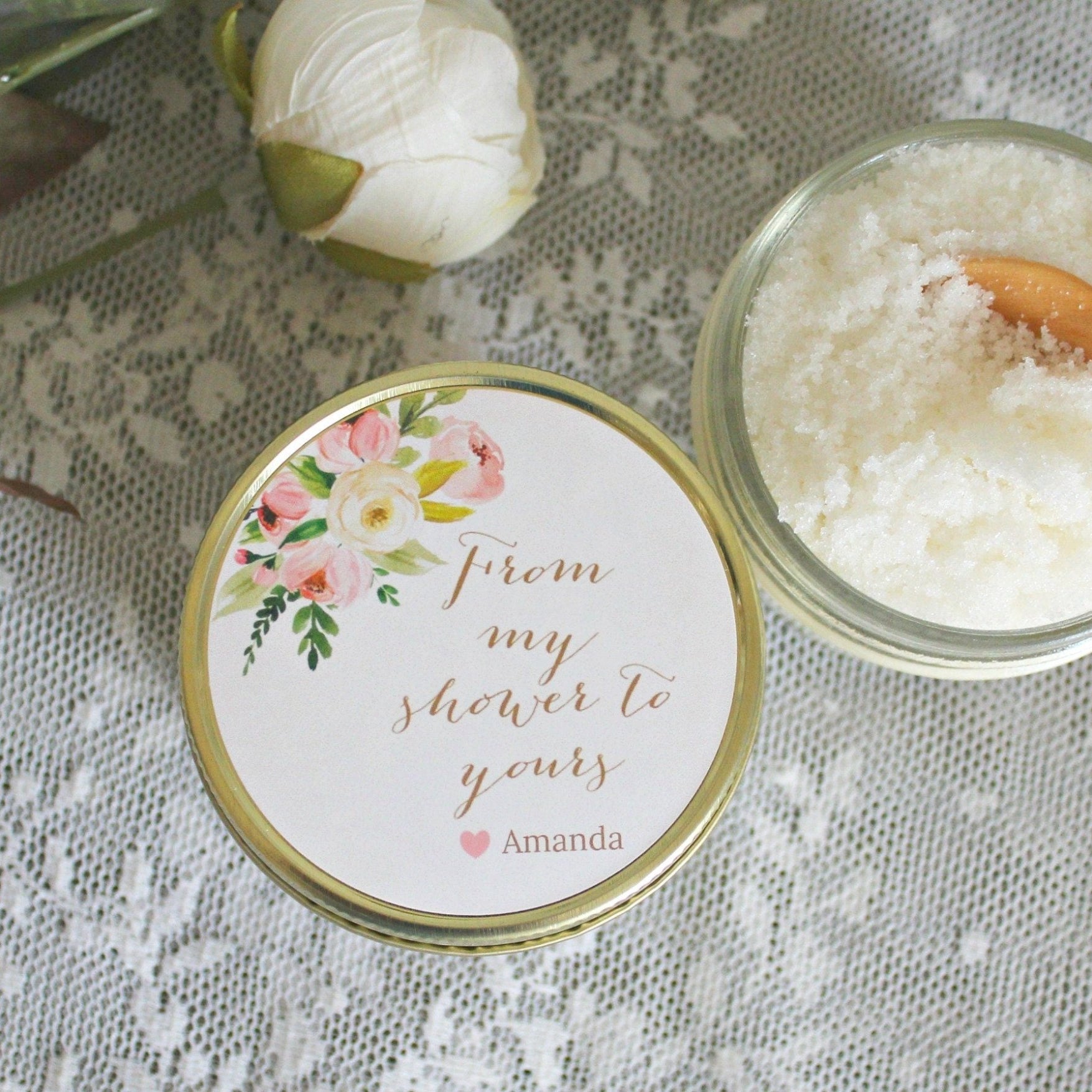 From My Shower To Yours Blush Baby Shower Sugar Scrubs - The Dancing Wick