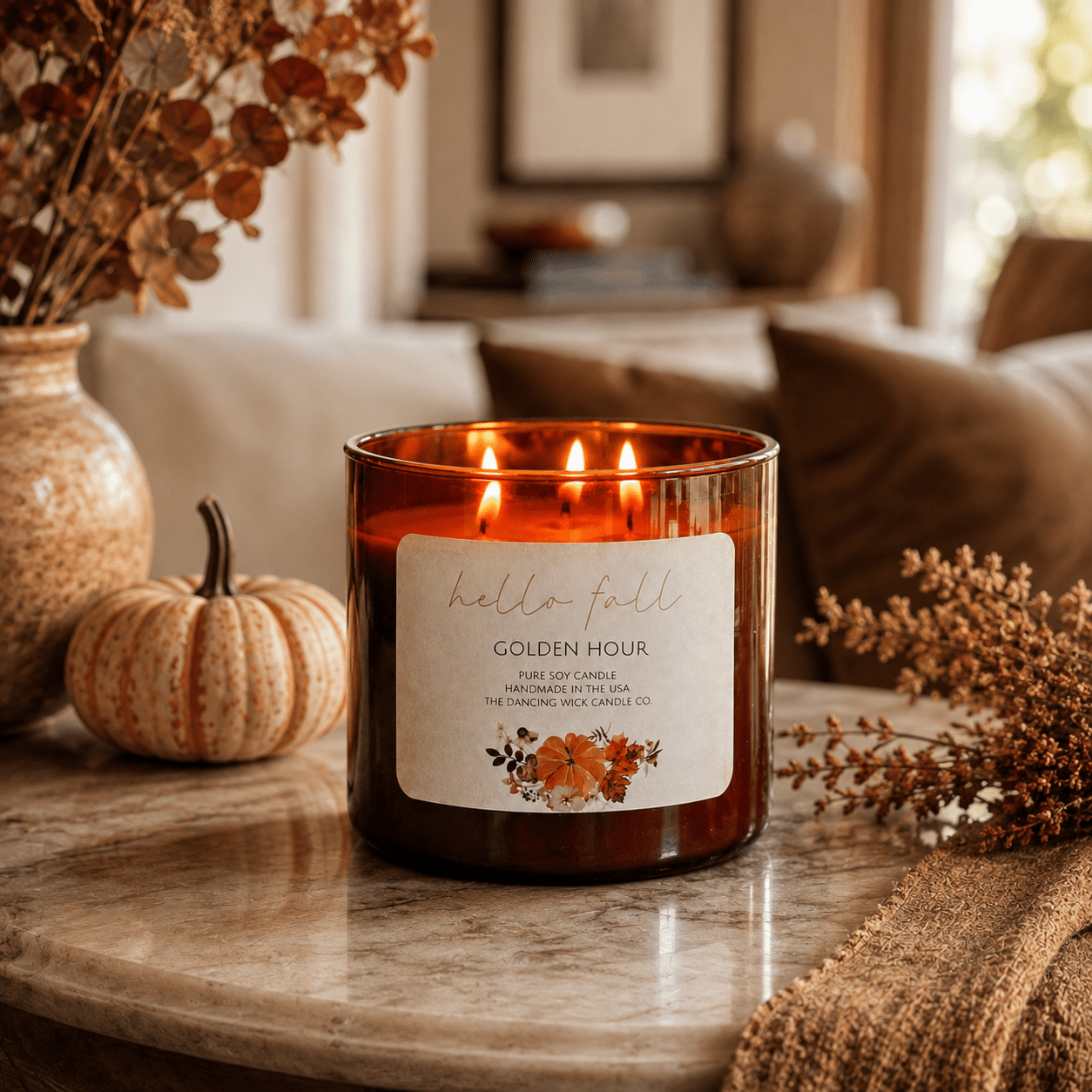 Golden Hour - 3 Wick Fall Pumpkin Candle - The Dancing Wick