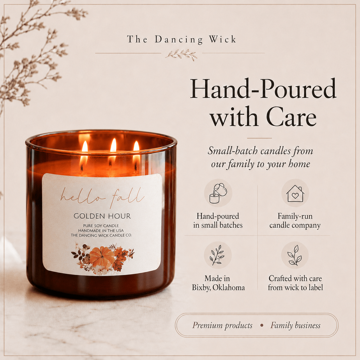 Golden Hour - 3 Wick Fall Pumpkin Candle - The Dancing Wick