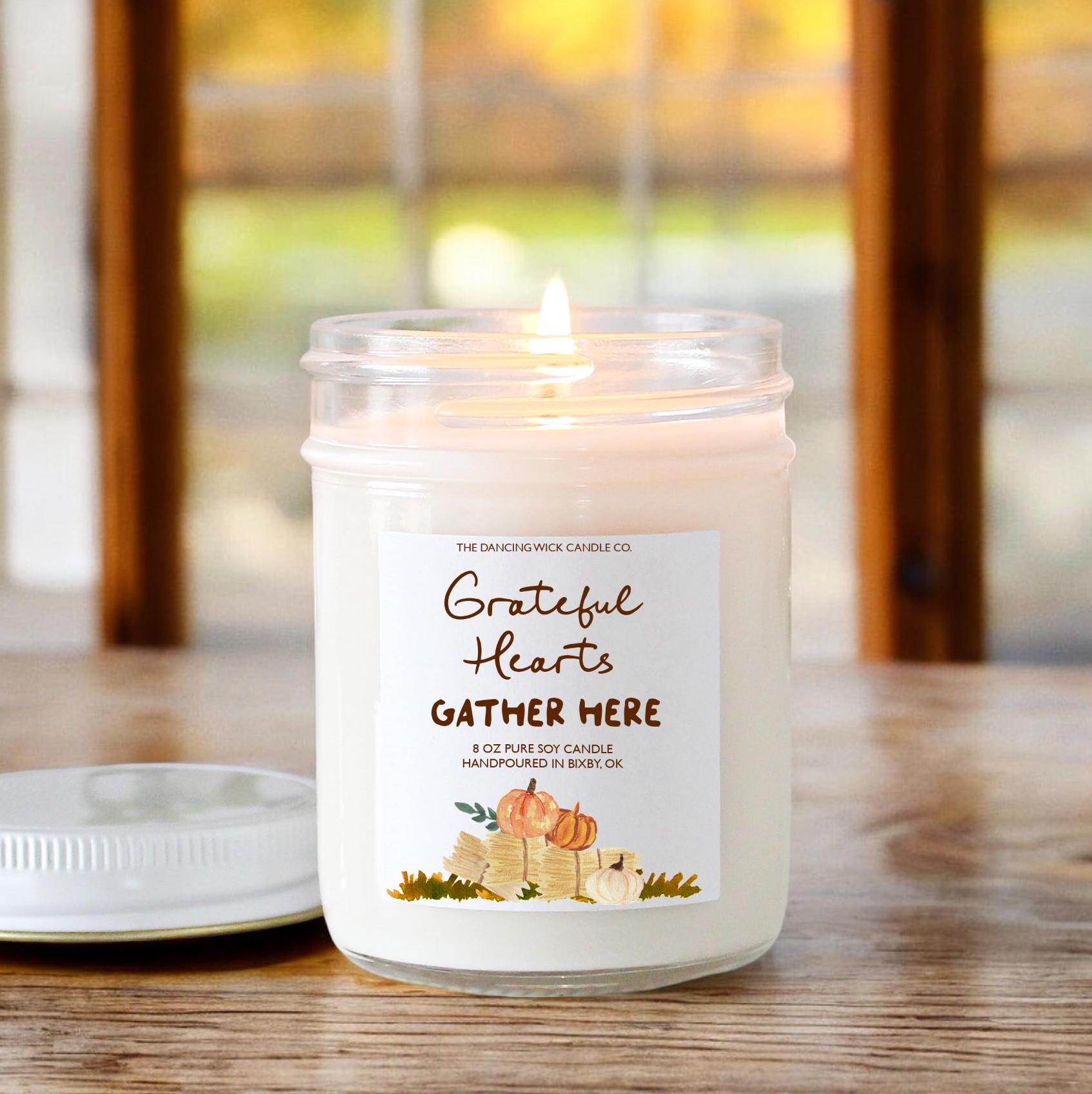 Grateful Hearts Gather Here Candle - The Dancing Wick