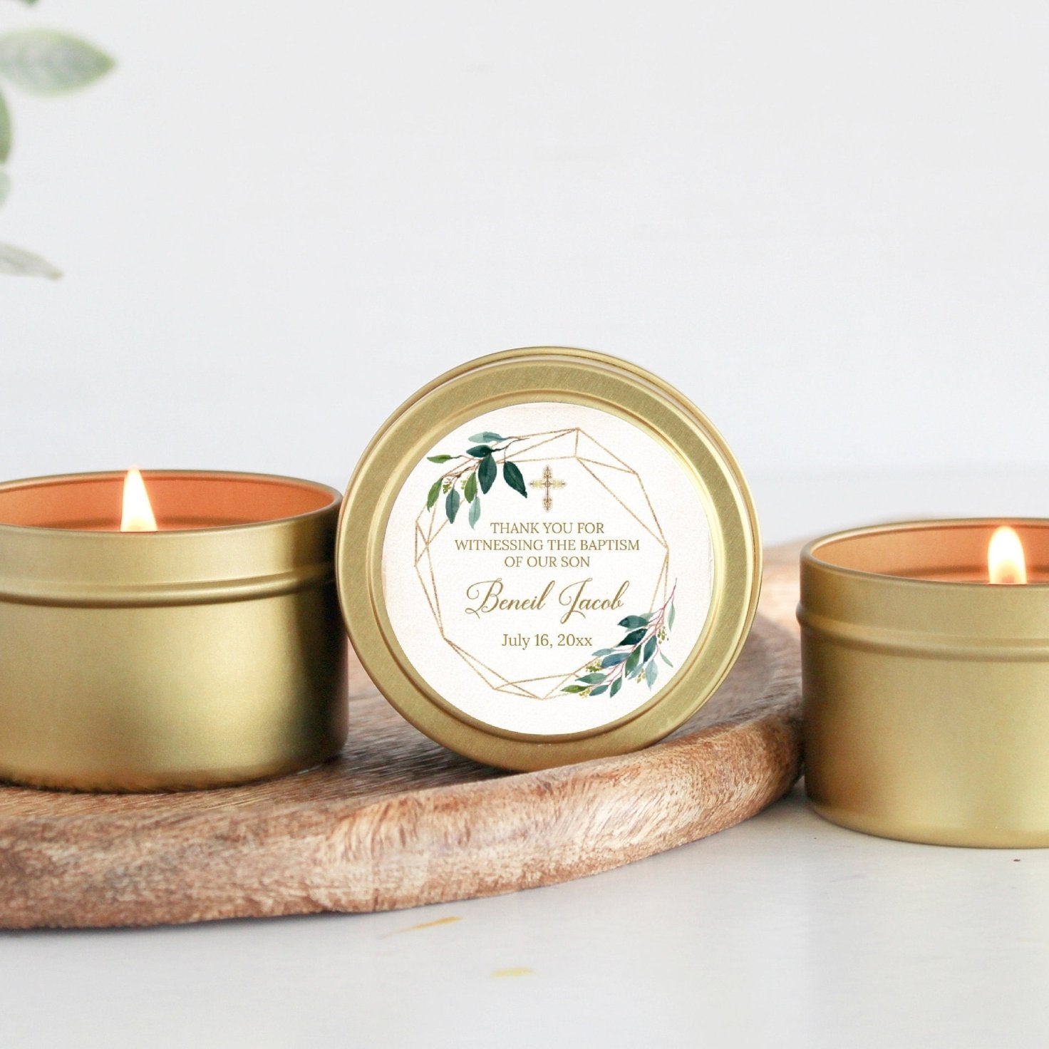 Greenery & Gold Baptism Tins - Set of 10 - The Dancing Wick