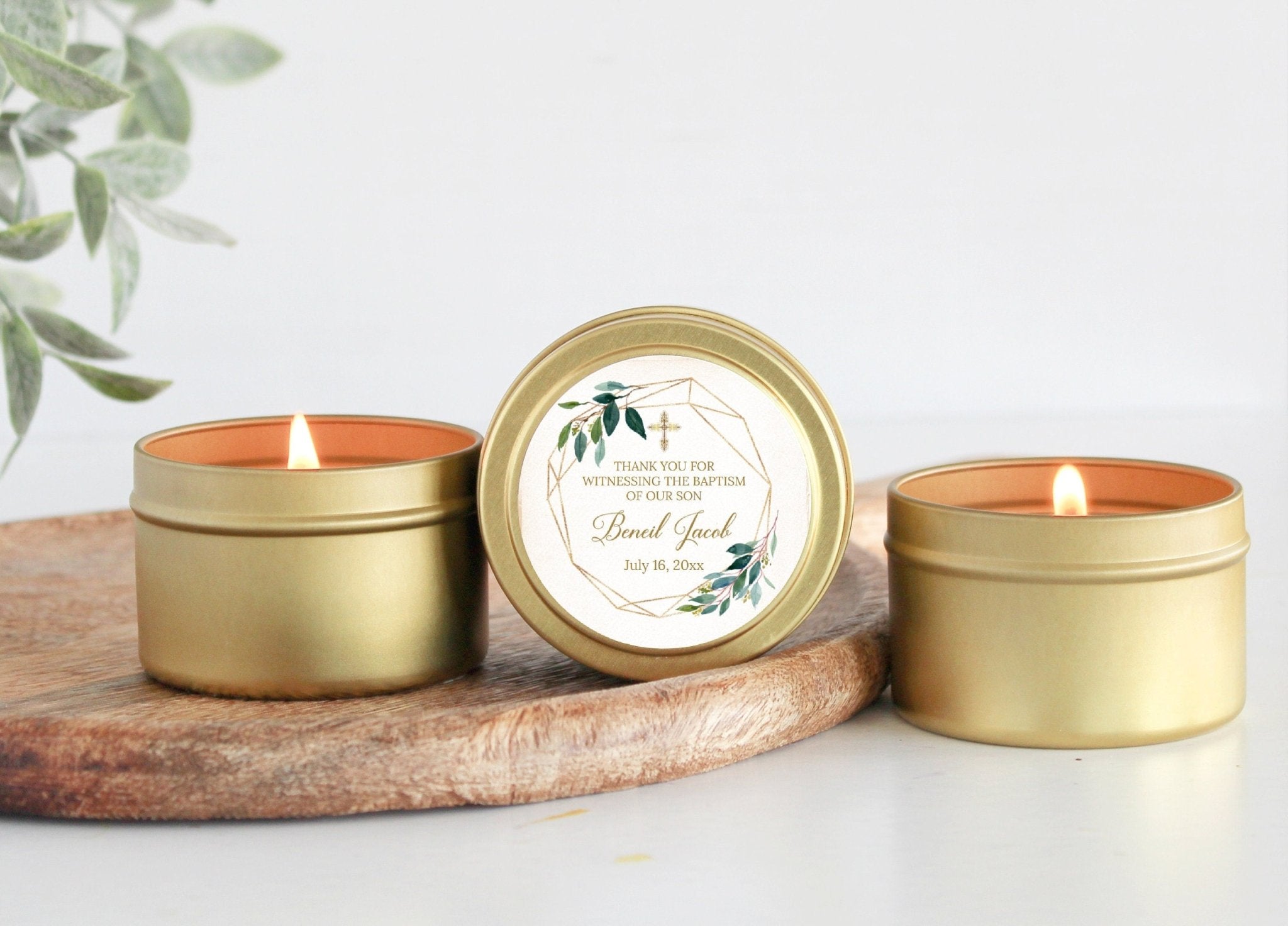 Greenery & Gold Baptism Tins - Set of 10 - The Dancing Wick