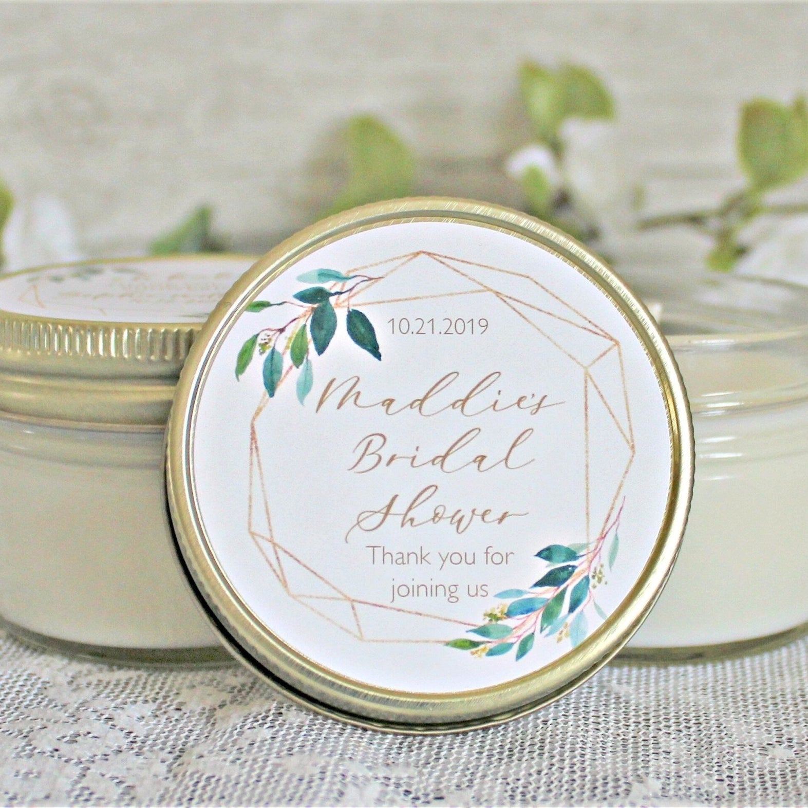 Greenery & Gold Bridal Shower Favor Candles - The Dancing Wick