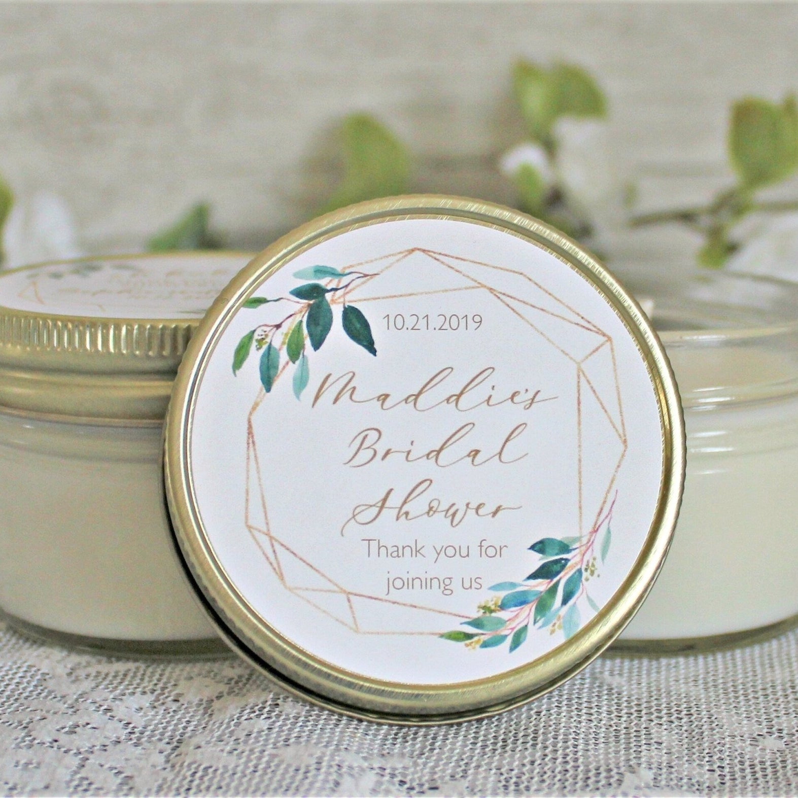 Greenery & Gold Bridal Shower Favor Candles - The Dancing Wick