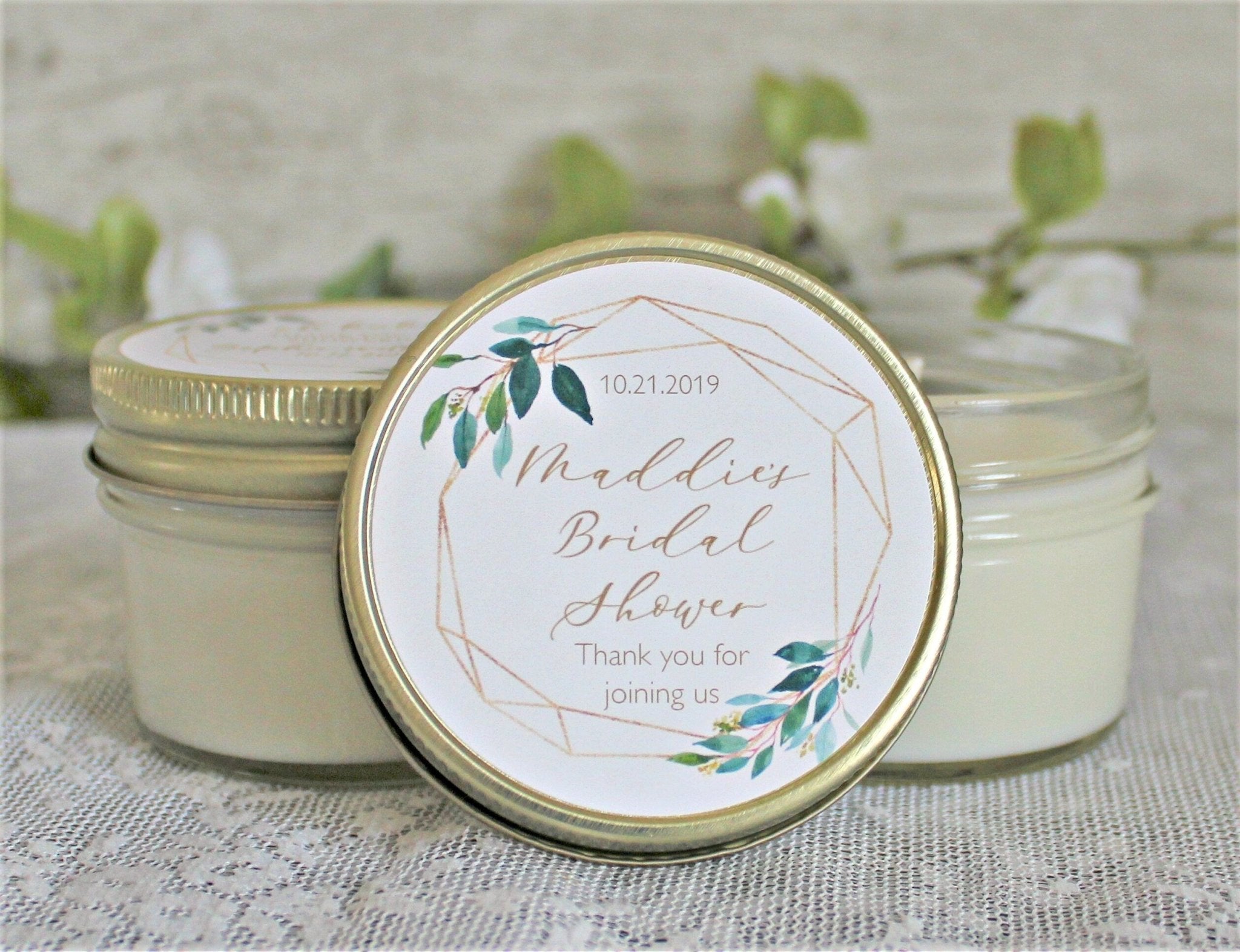Greenery & Gold Bridal Shower Favor Candles - The Dancing Wick