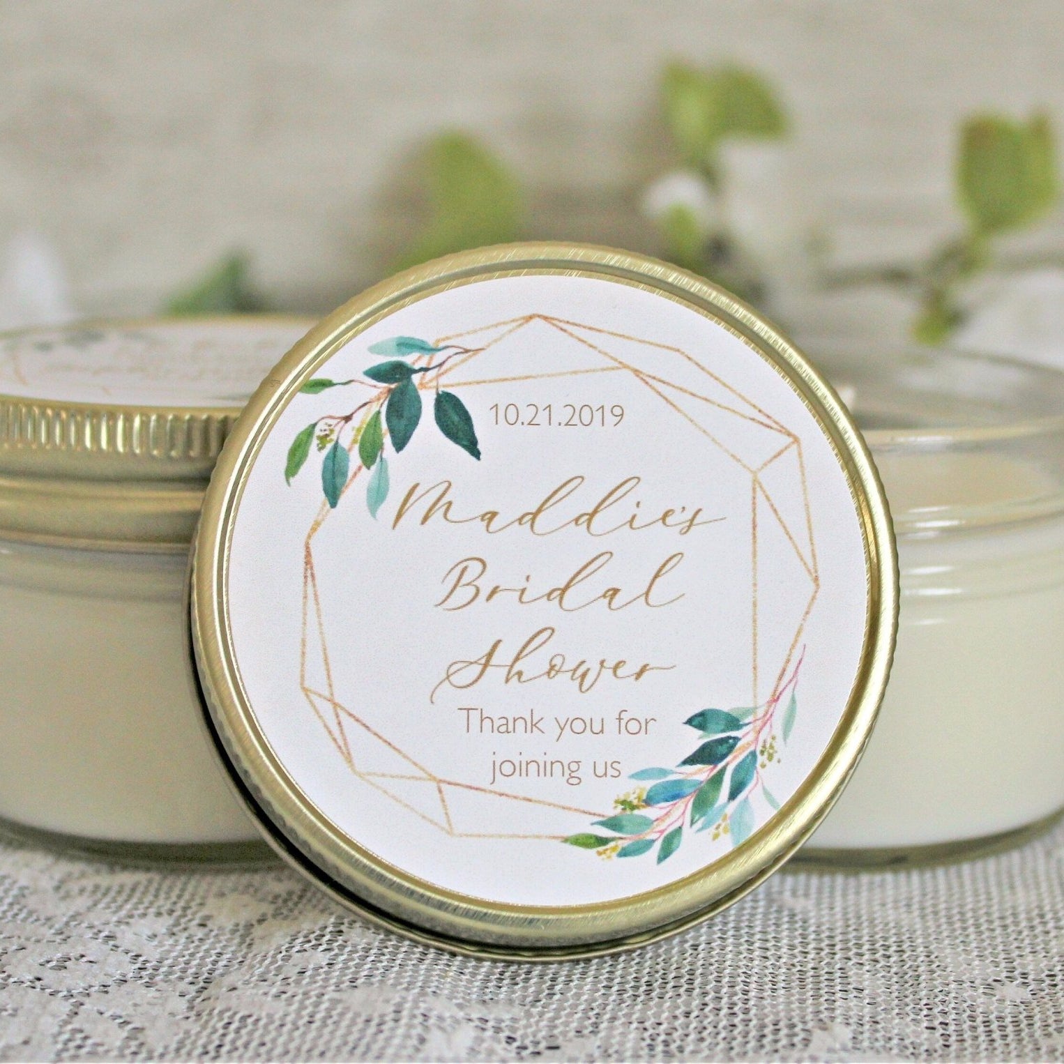 Greenery & Gold Bridal Shower Favor Candles - The Dancing Wick