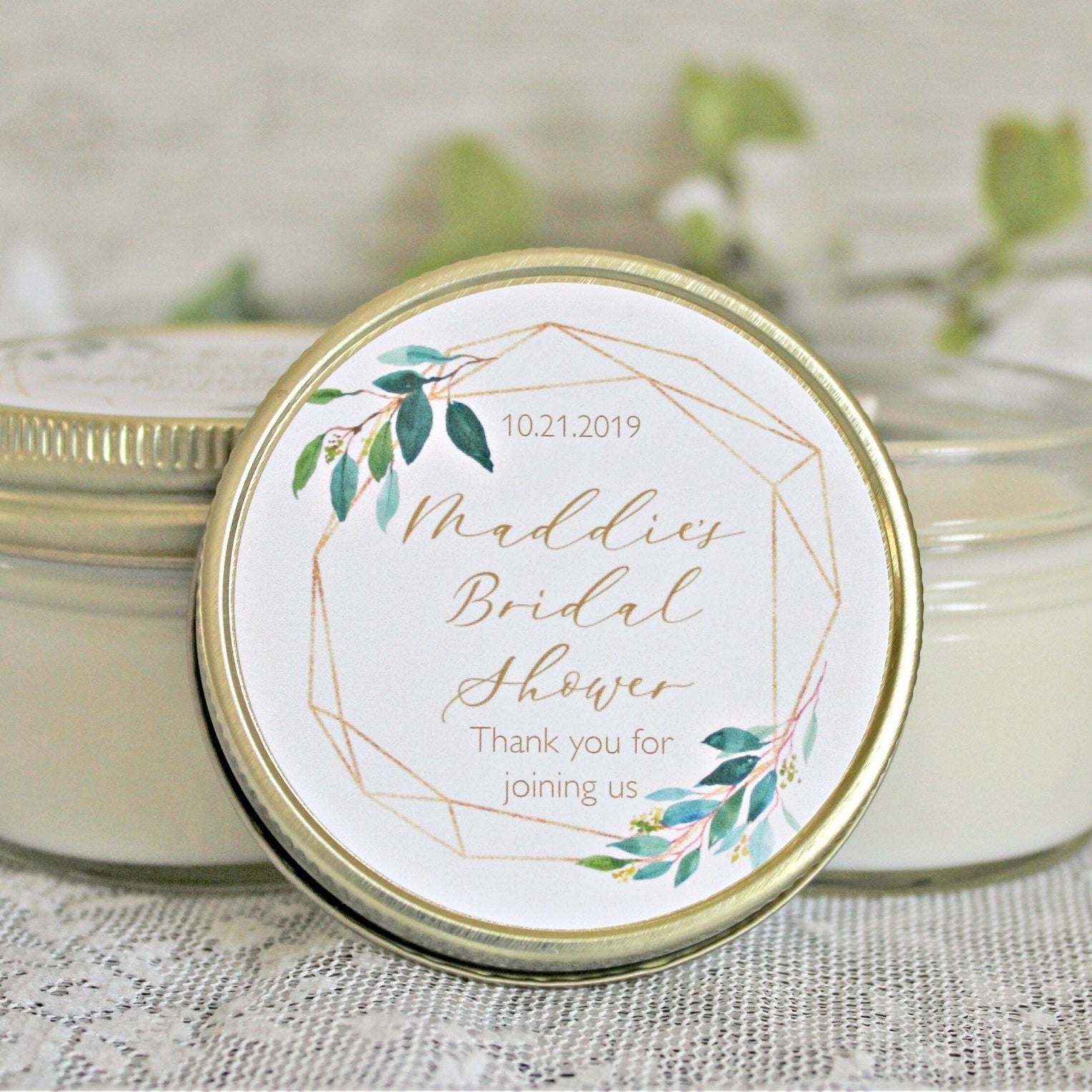 Greenery & Gold Bridal Shower Favor Candles - The Dancing Wick