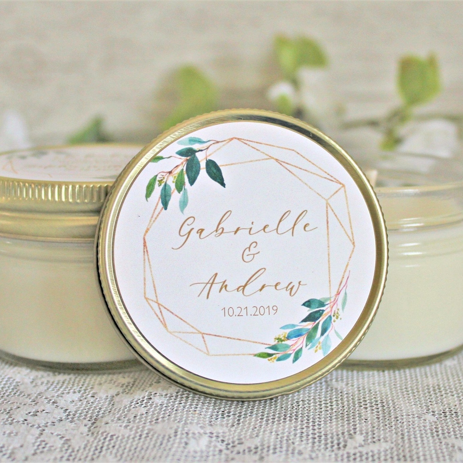 Greenery & Gold Bridal Shower Favor Candles - The Dancing Wick