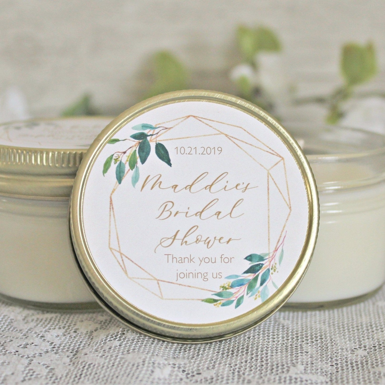 Greenery & Gold Bridal Shower Favor Candles - The Dancing Wick