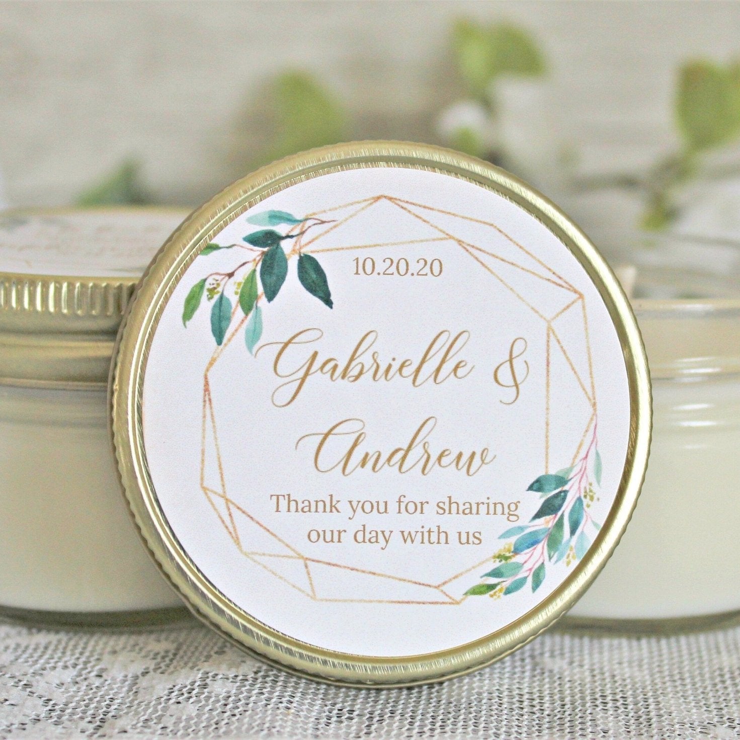 Greenery & Gold Bridal Shower Favor Candles - The Dancing Wick