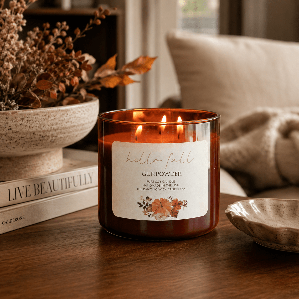 Gunpowder - 3 Wick Fall Pumpkin Candle - The Dancing Wick
