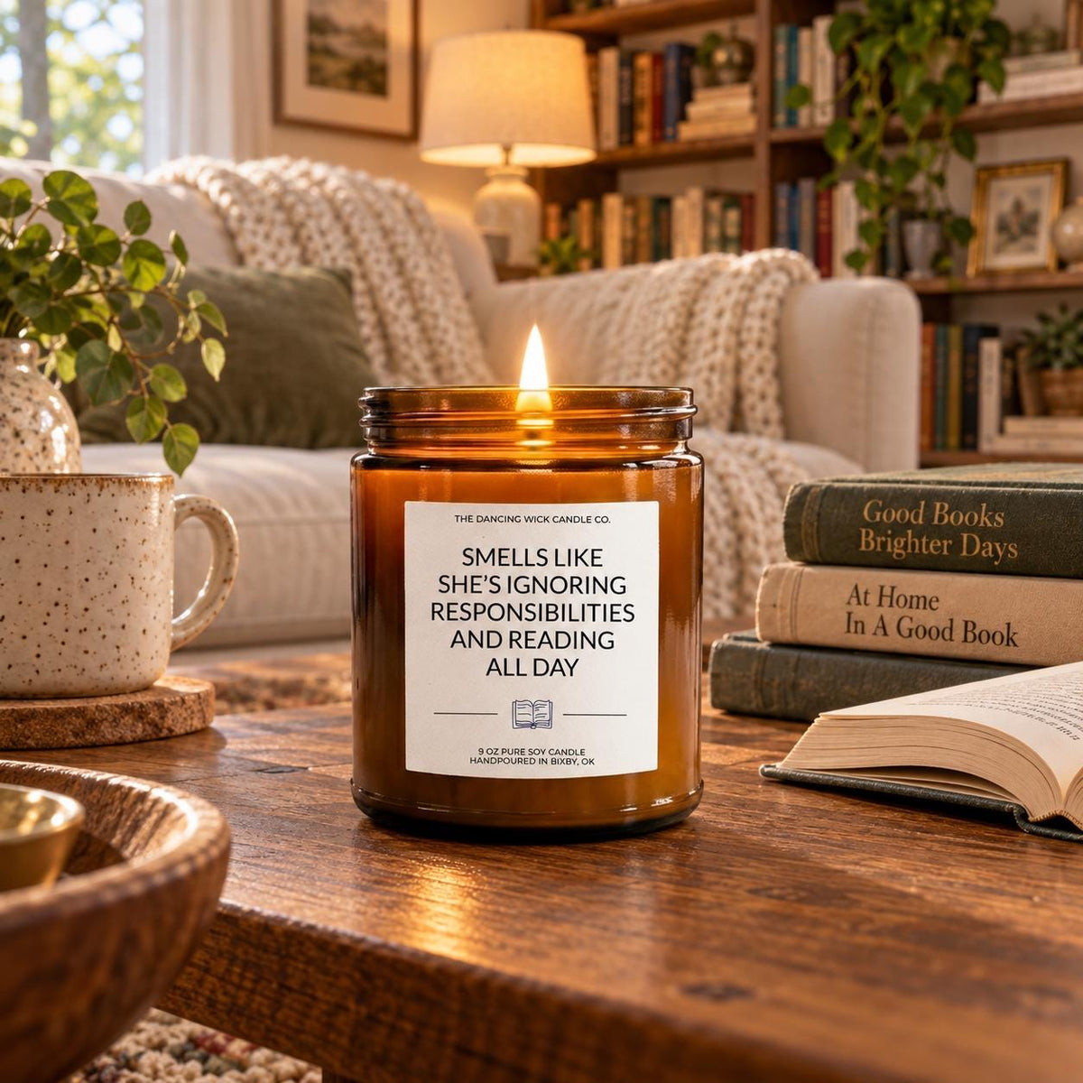 Ignoring Responsibilities and Reading All Day Amber Candle - The Dancing Wick