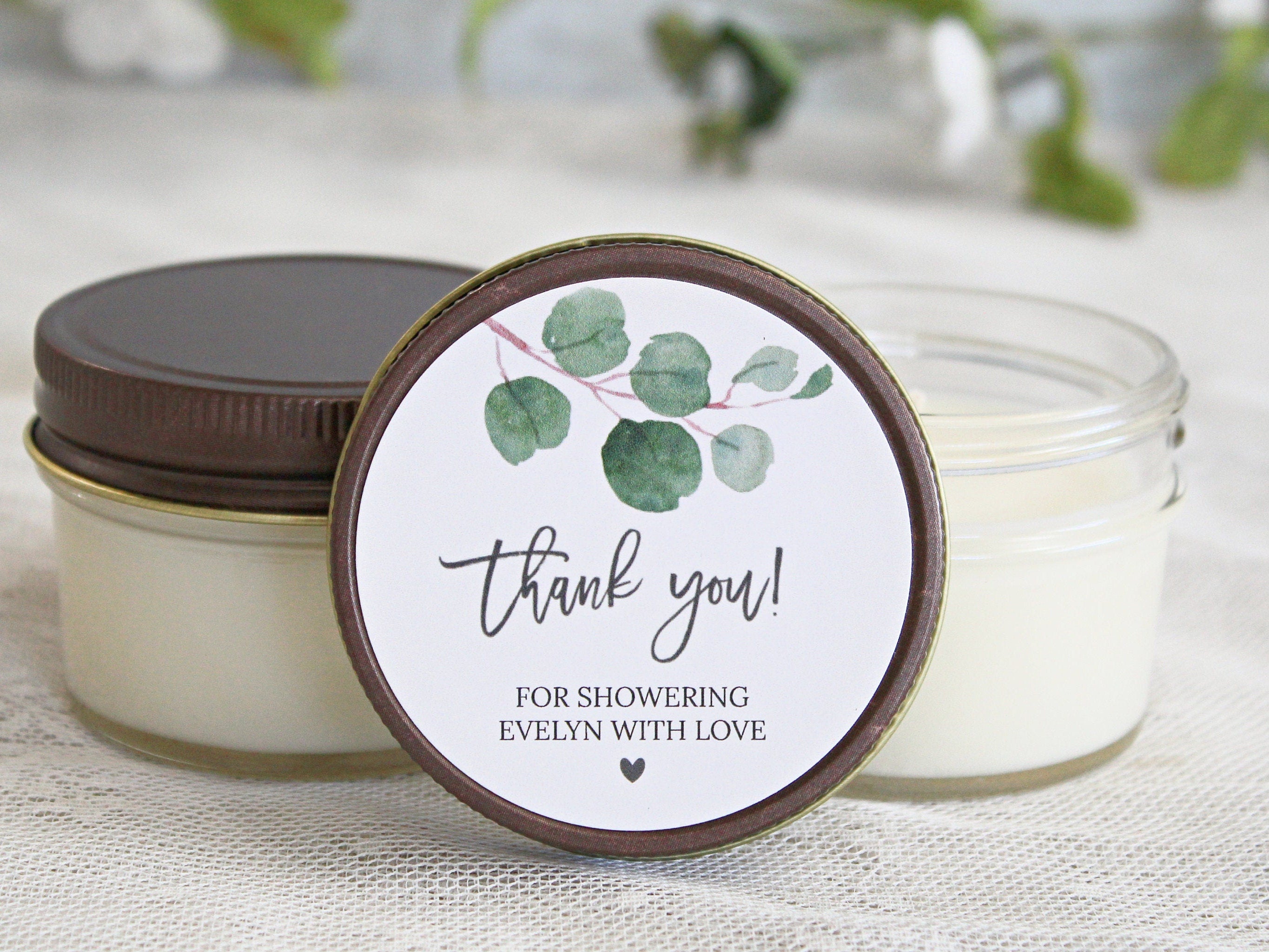 Eucalyptus Bridal Shower Favor Candles