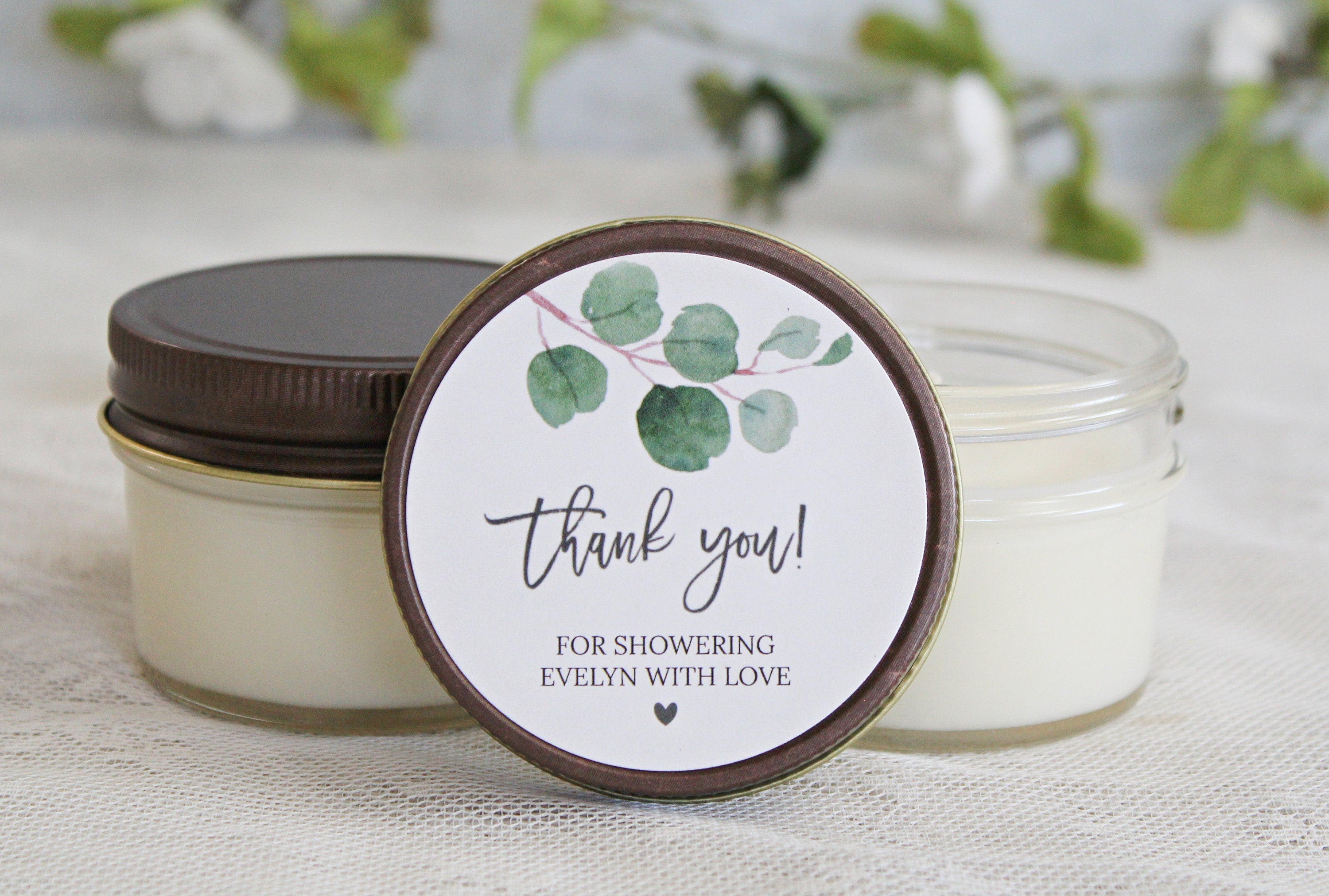 Eucalyptus Bridal Shower Favor Candles