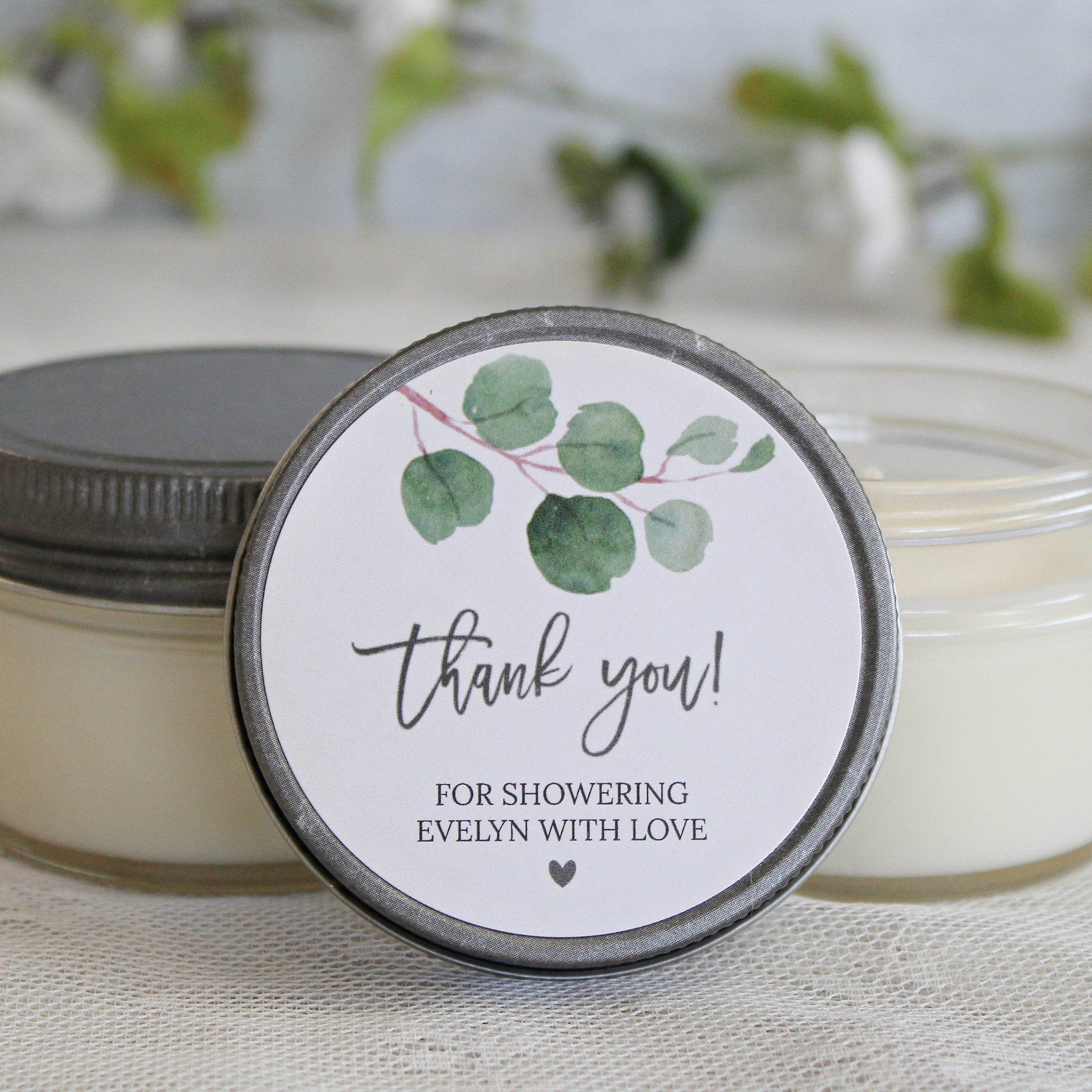 Eucalyptus Bridal Shower Favor Candles