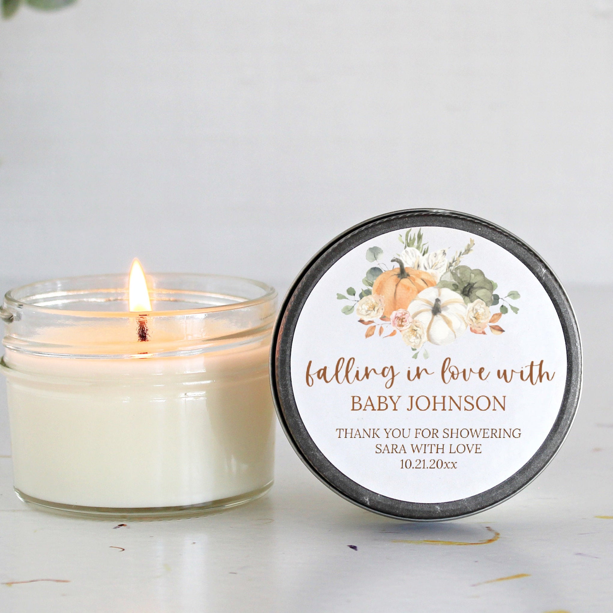Pumpkin Baby Shower Candle Favors
