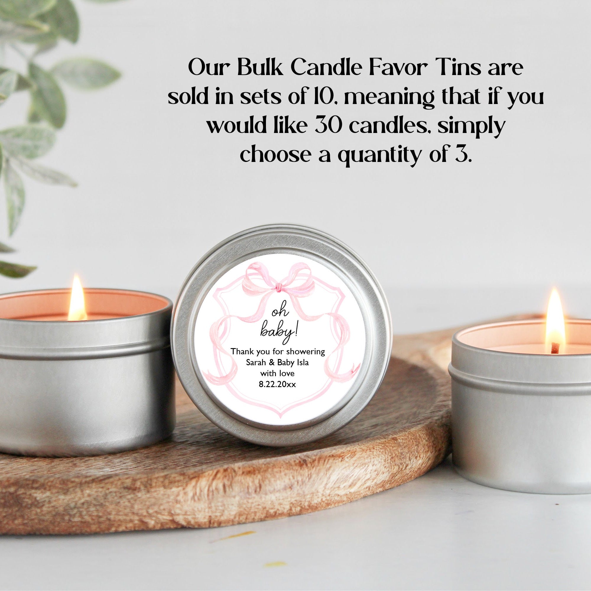 Pink Bow Baby Shower Tins - Set of 10