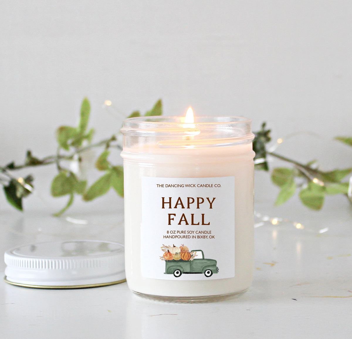 Happy Fall Green Truck Candle