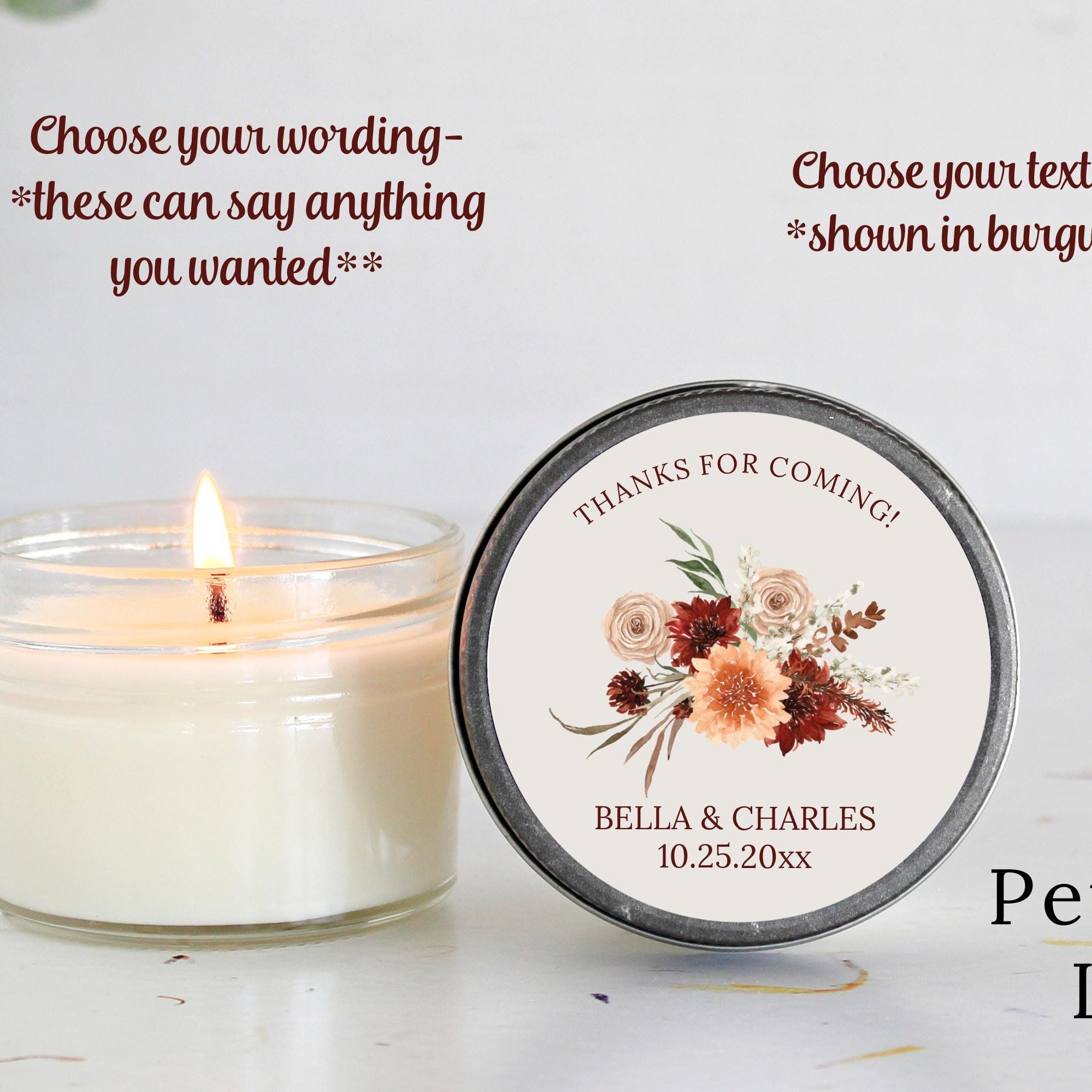 Autumn Wildflower Bridal Shower Candle Favors